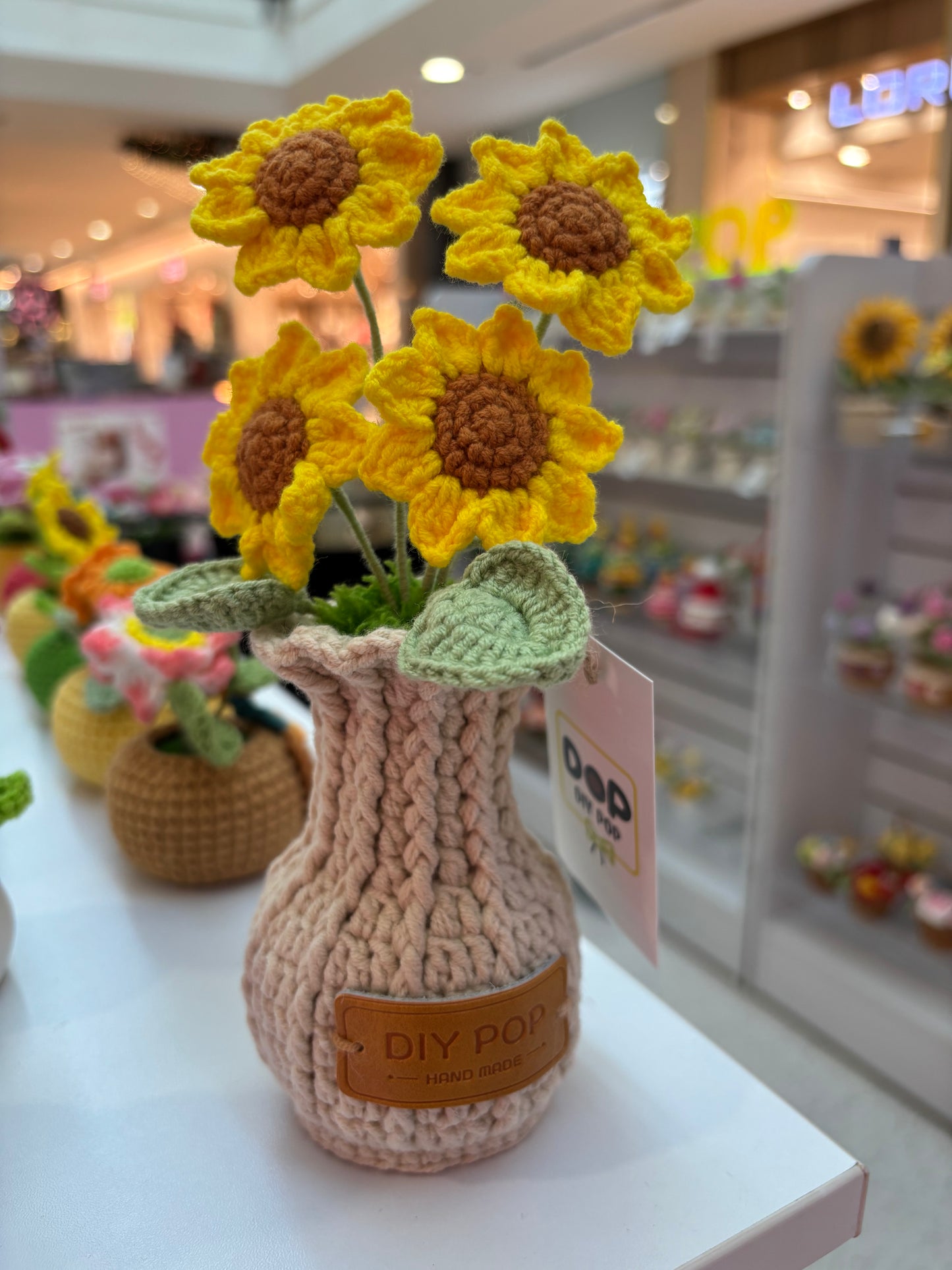 Handmade Crochet Sunflower Bouquet in Decorative Knitted Vase