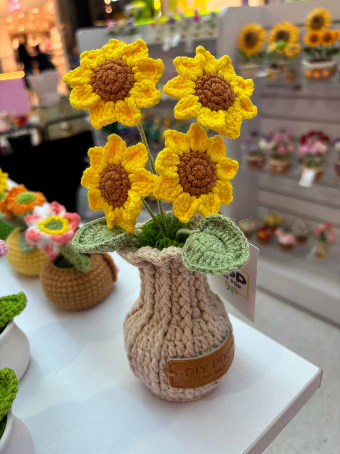 Handmade Crochet Sunflower Bouquet in Decorative Knitted Vase