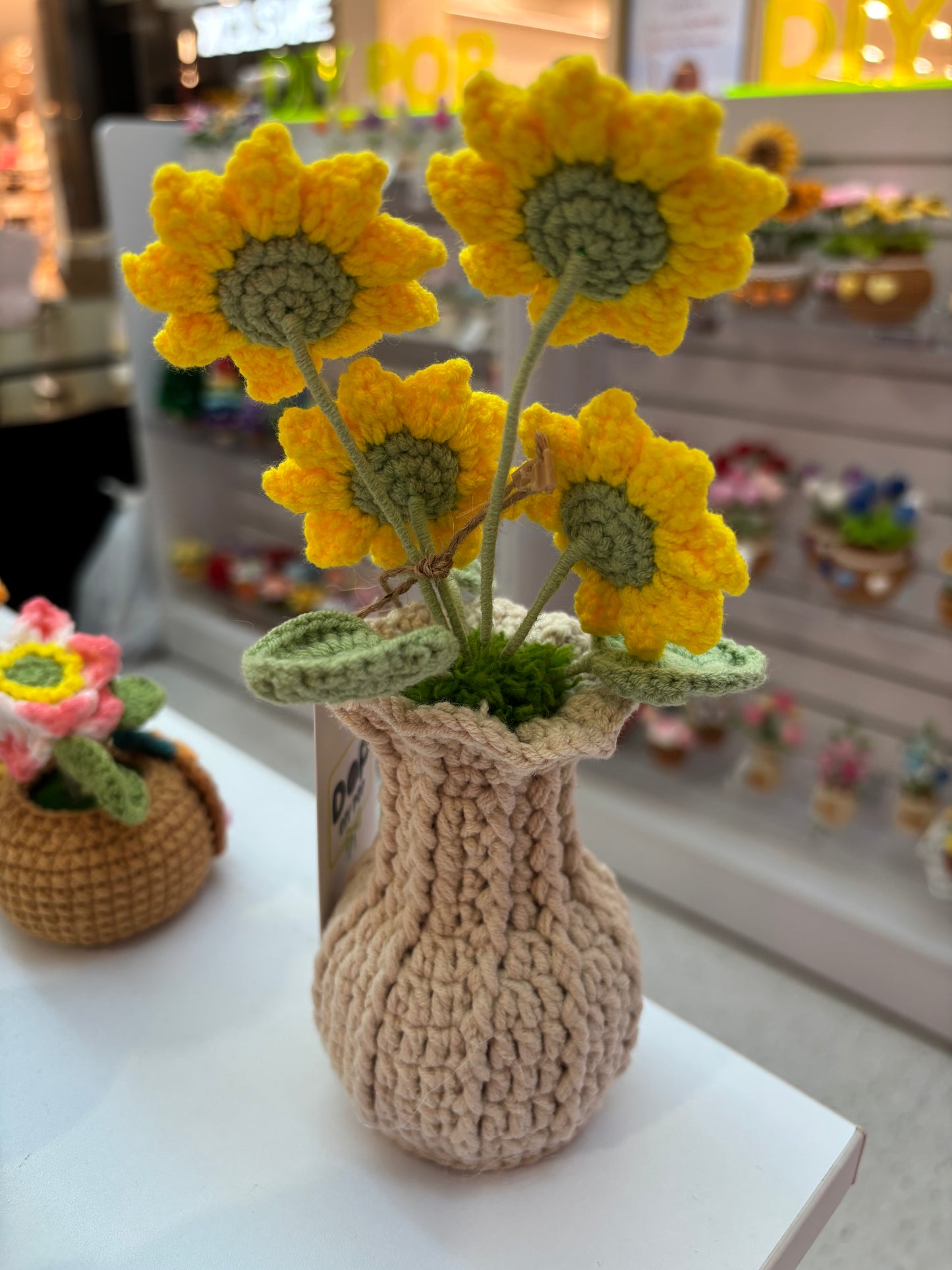Handmade Crochet Sunflower Bouquet in Decorative Knitted Vase