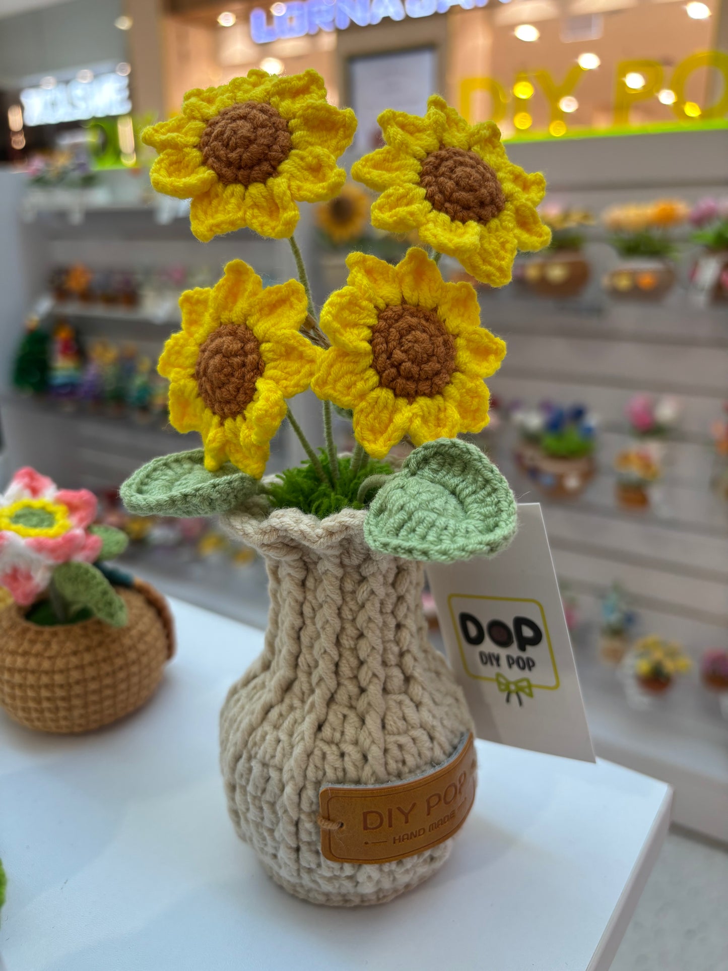 Handmade Crochet Sunflower Bouquet in Decorative Knitted Vase