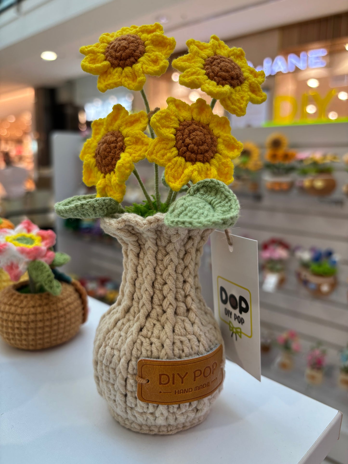 Handmade Crochet Sunflower Bouquet in Decorative Knitted Vase