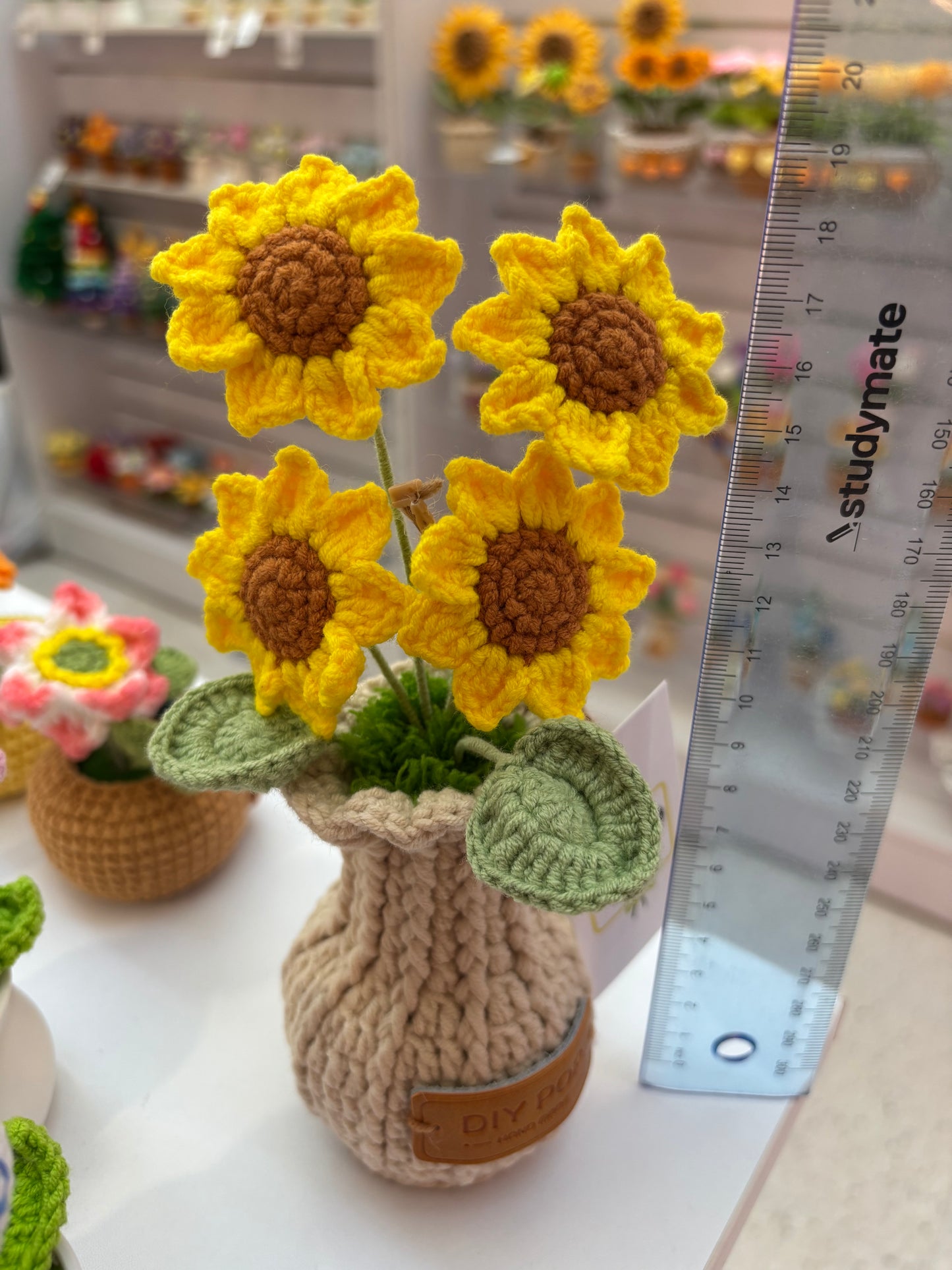 Handmade Crochet Sunflower Bouquet in Decorative Knitted Vase