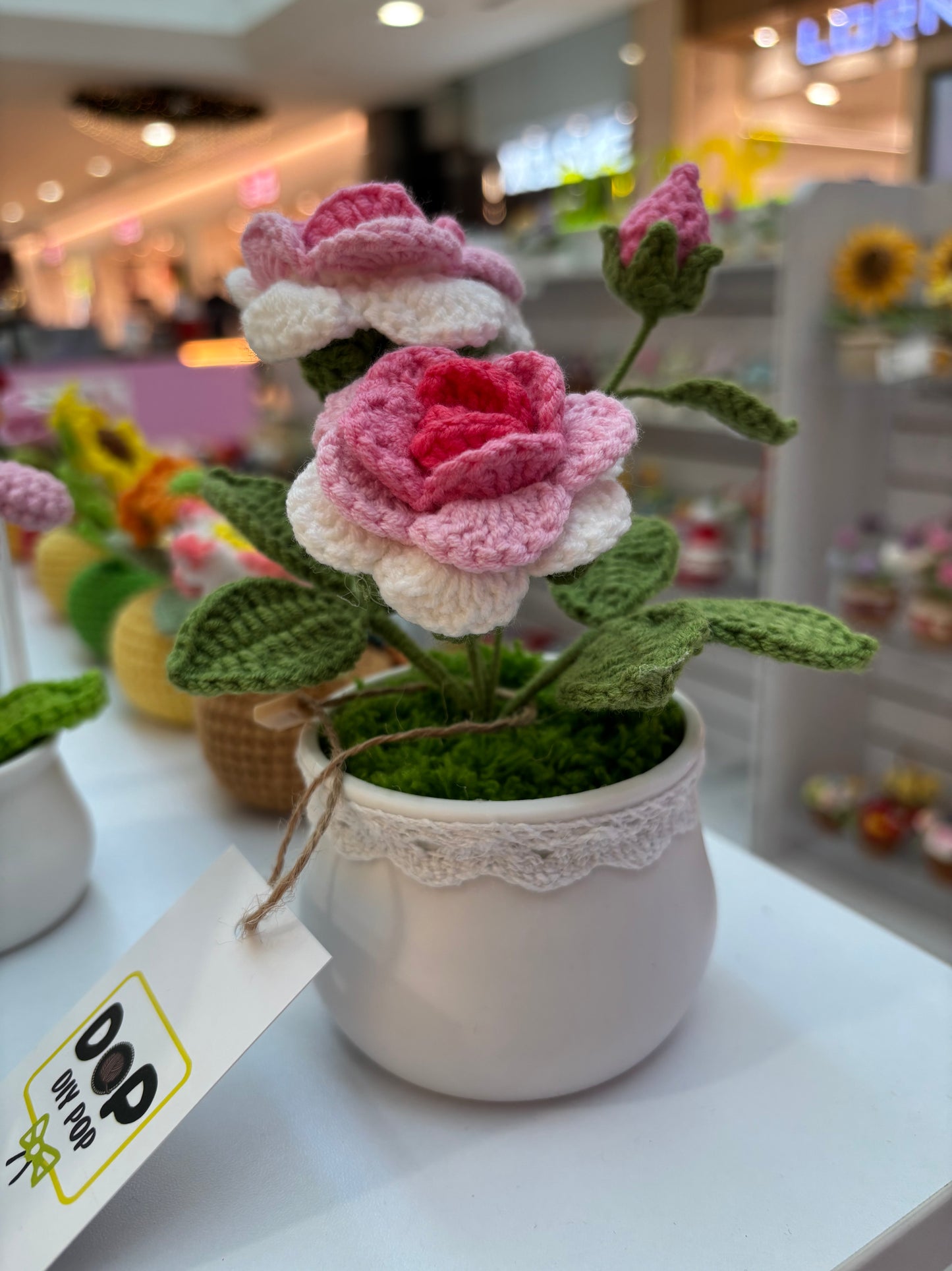 Handmade Crochet Rose in Decorative Pot – Elegant Floral Decor
