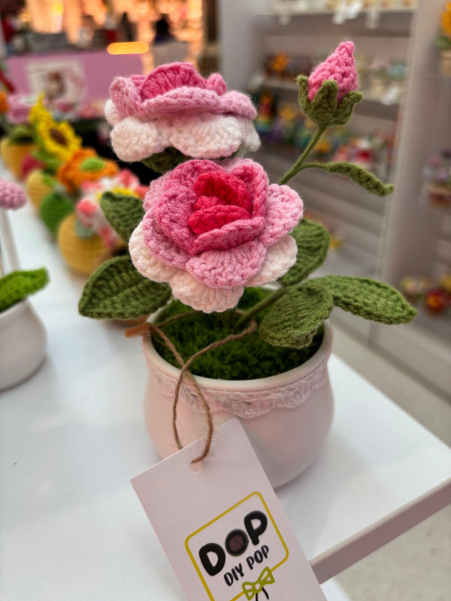 Handmade Crochet Rose in Decorative Pot – Elegant Floral Decor