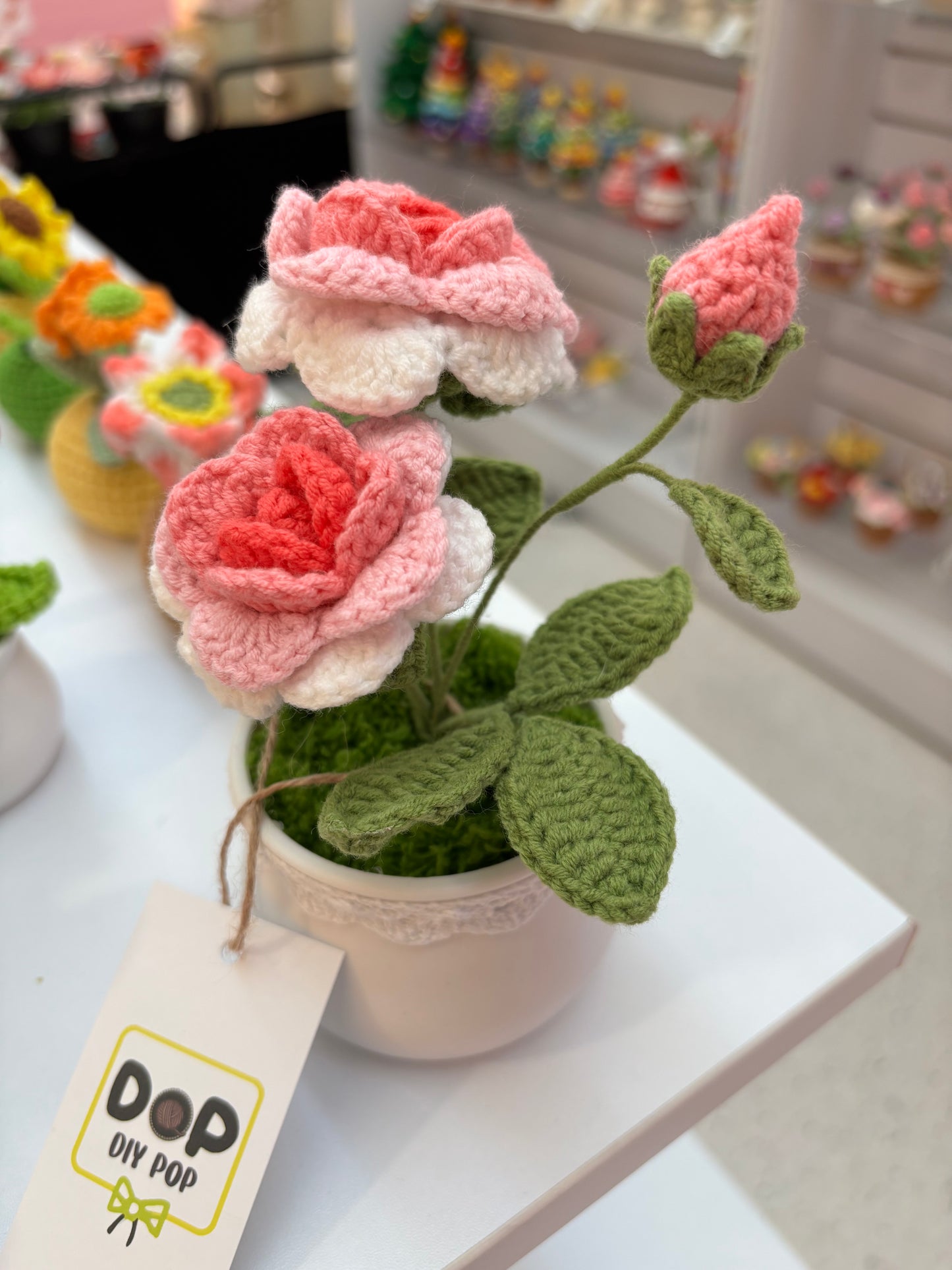 Handmade Crochet Rose in Decorative Pot – Elegant Floral Decor