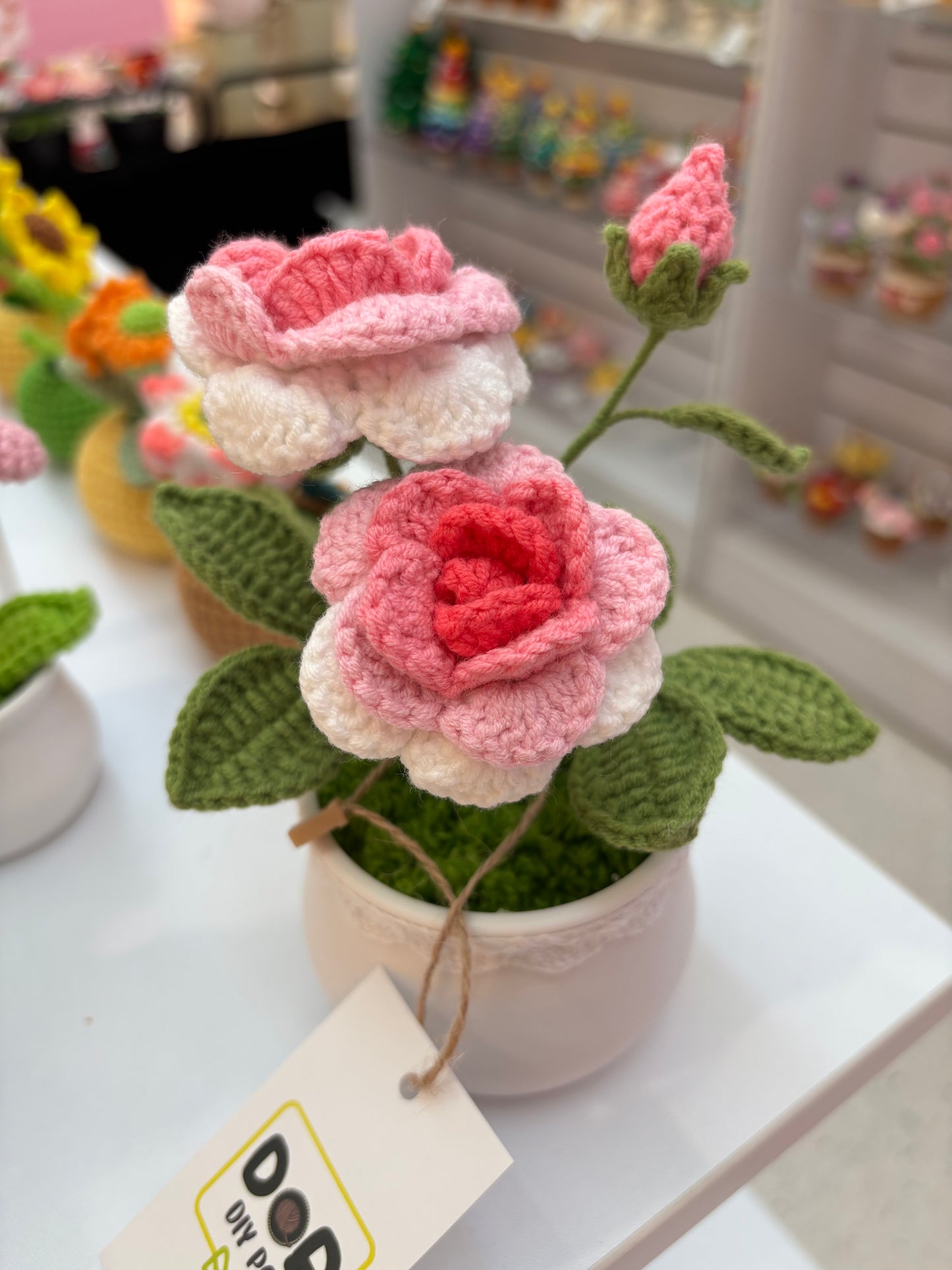 Handmade Crochet Rose in Decorative Pot – Elegant Floral Decor