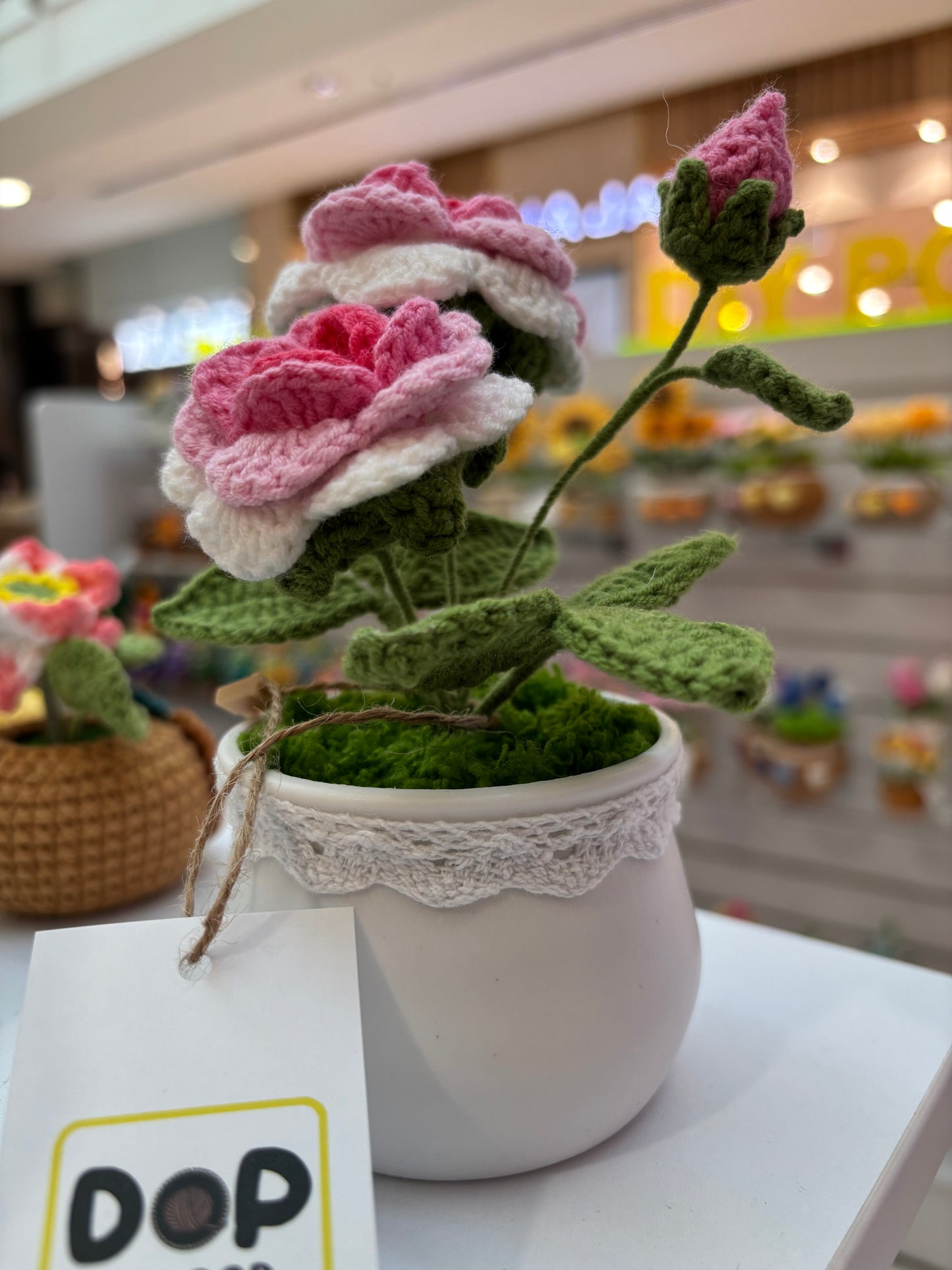 Handmade Crochet Rose in Decorative Pot – Elegant Floral Decor
