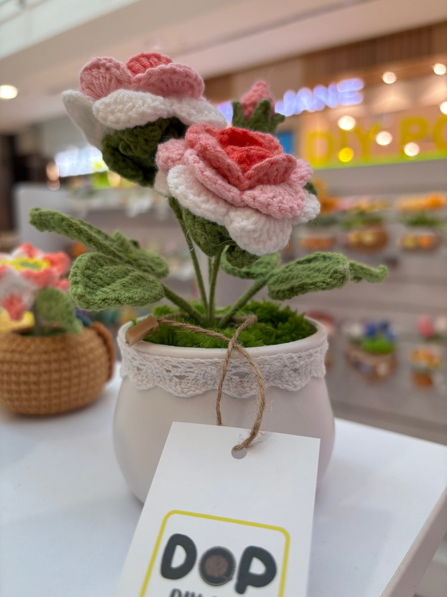 Handmade Crochet Rose in Decorative Pot – Elegant Floral Decor