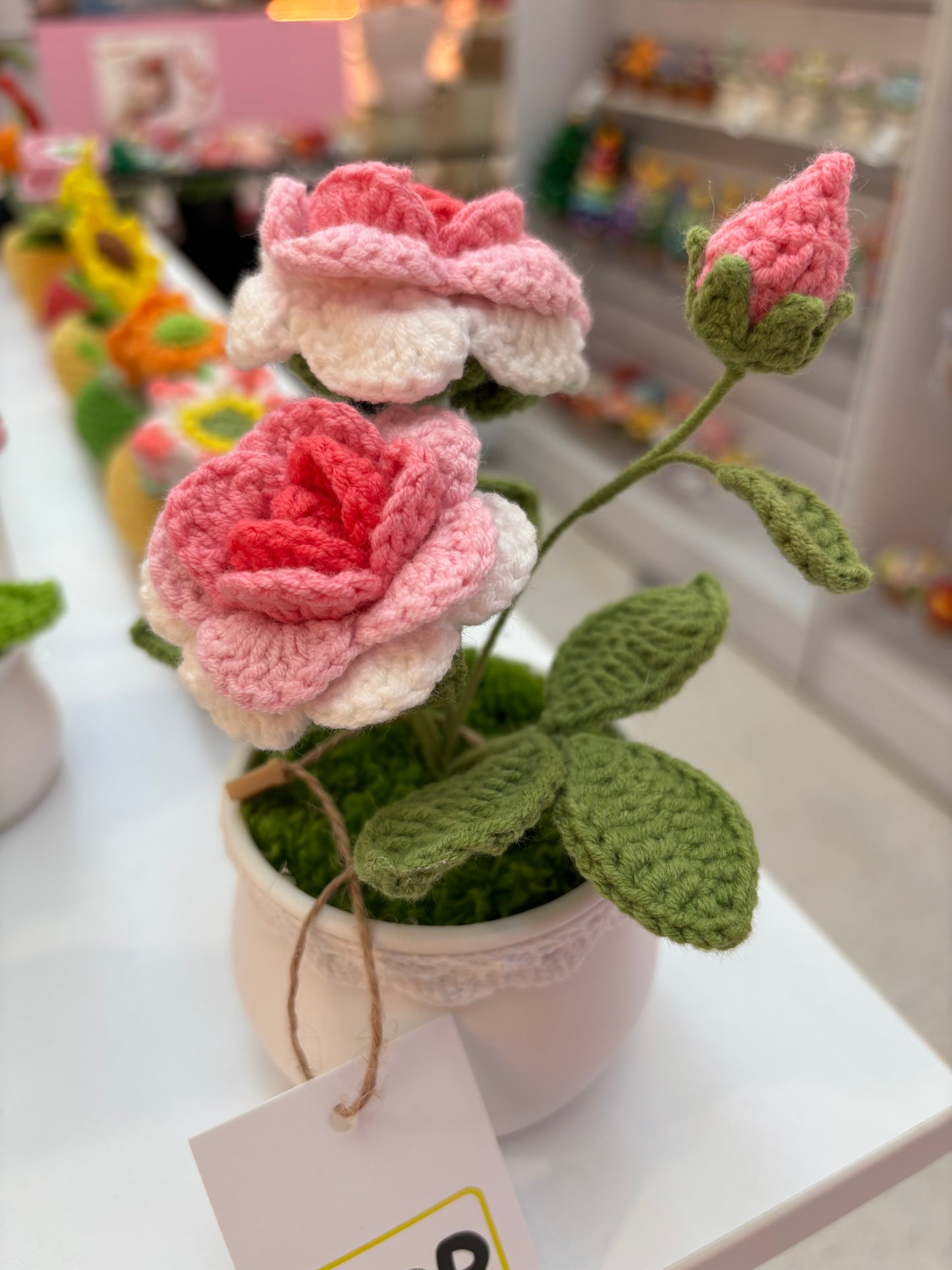 Handmade Crochet Rose in Decorative Pot – Elegant Floral Decor