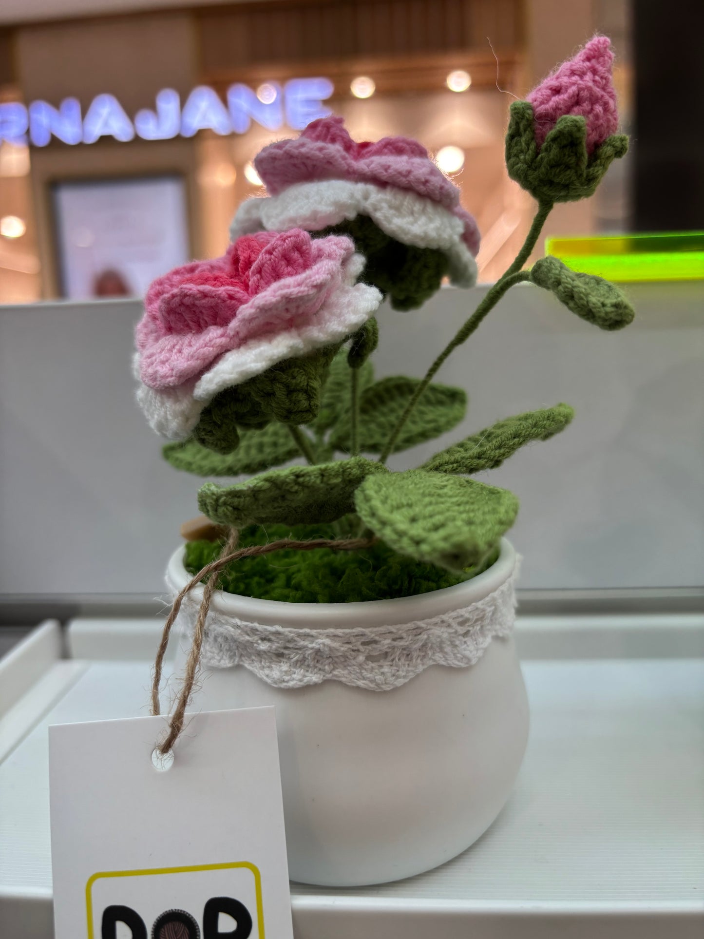 Handmade Crochet Rose in Decorative Pot – Elegant Floral Decor