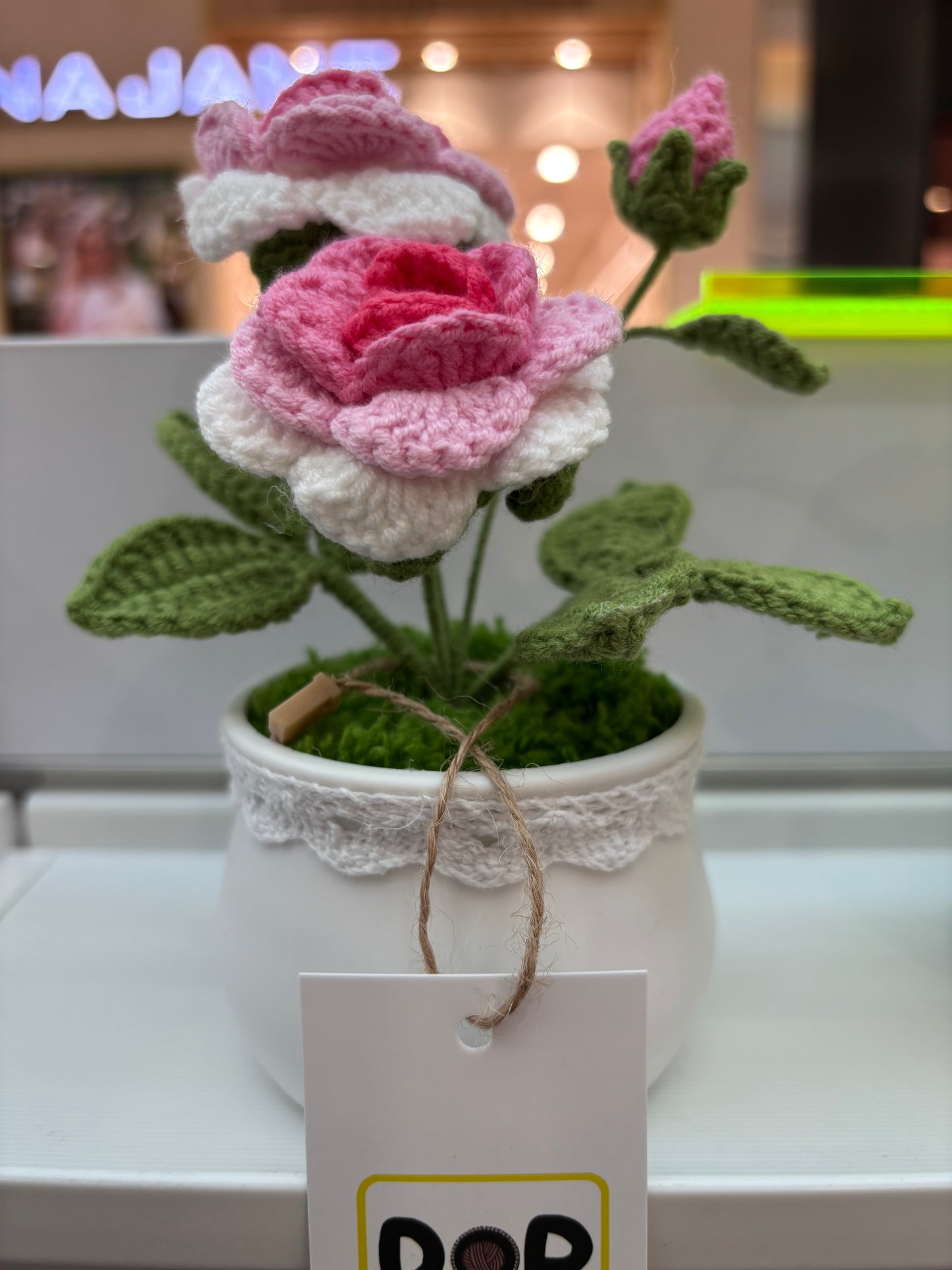Handmade Crochet Rose in Decorative Pot – Elegant Floral Decor