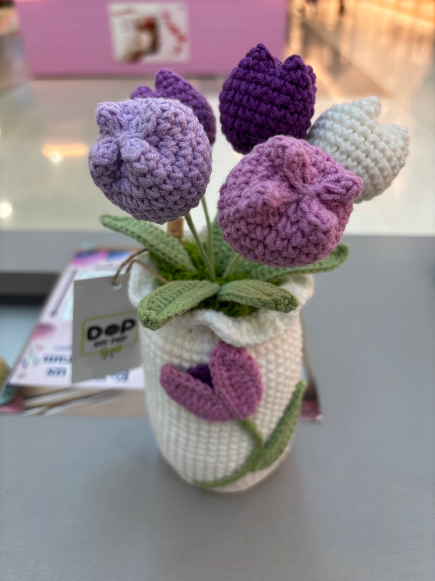 Handmade Crochet Tulip Bouquet in Decorative Vase