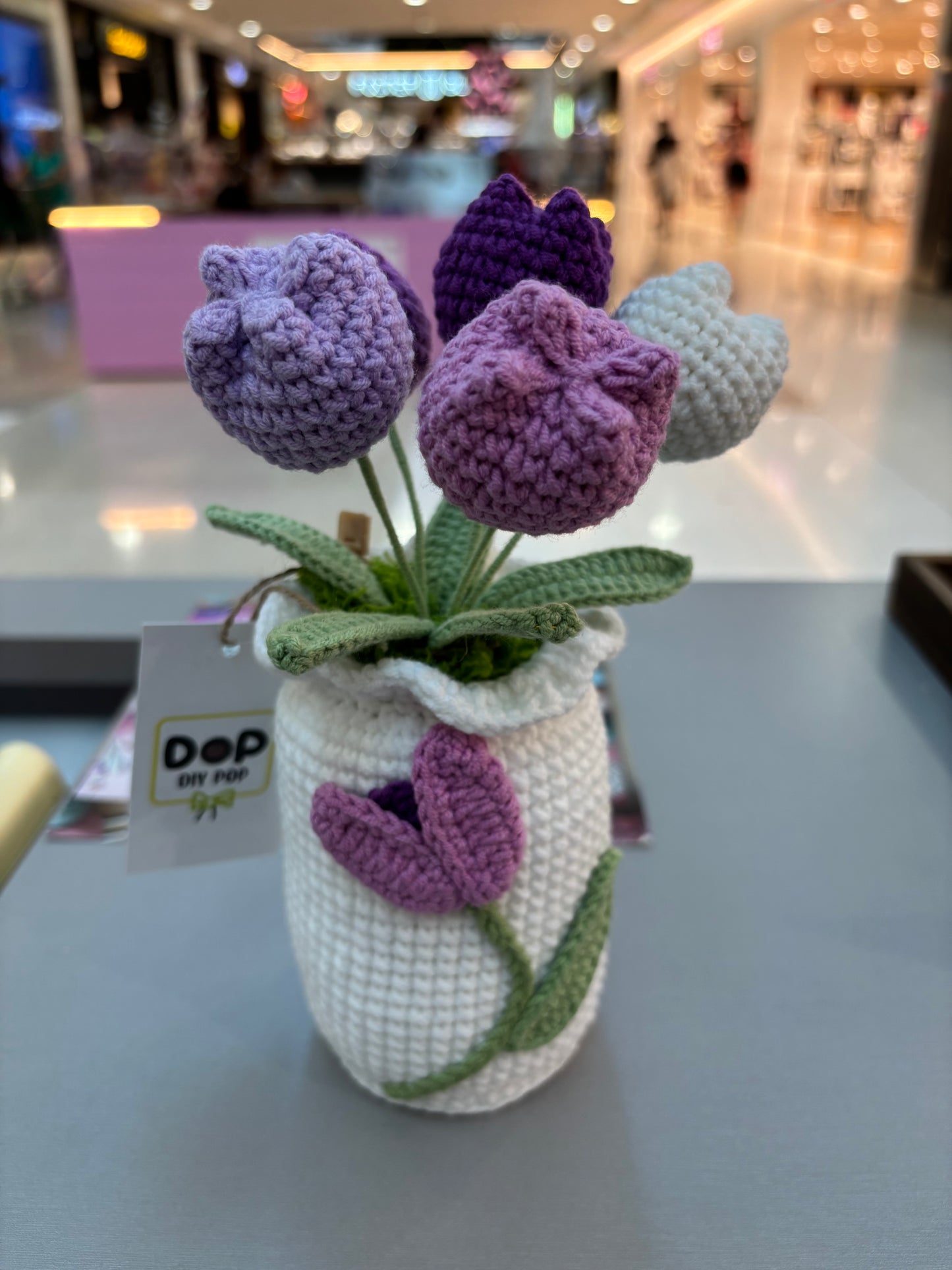 Handmade Crochet Tulip Bouquet in Decorative Vase