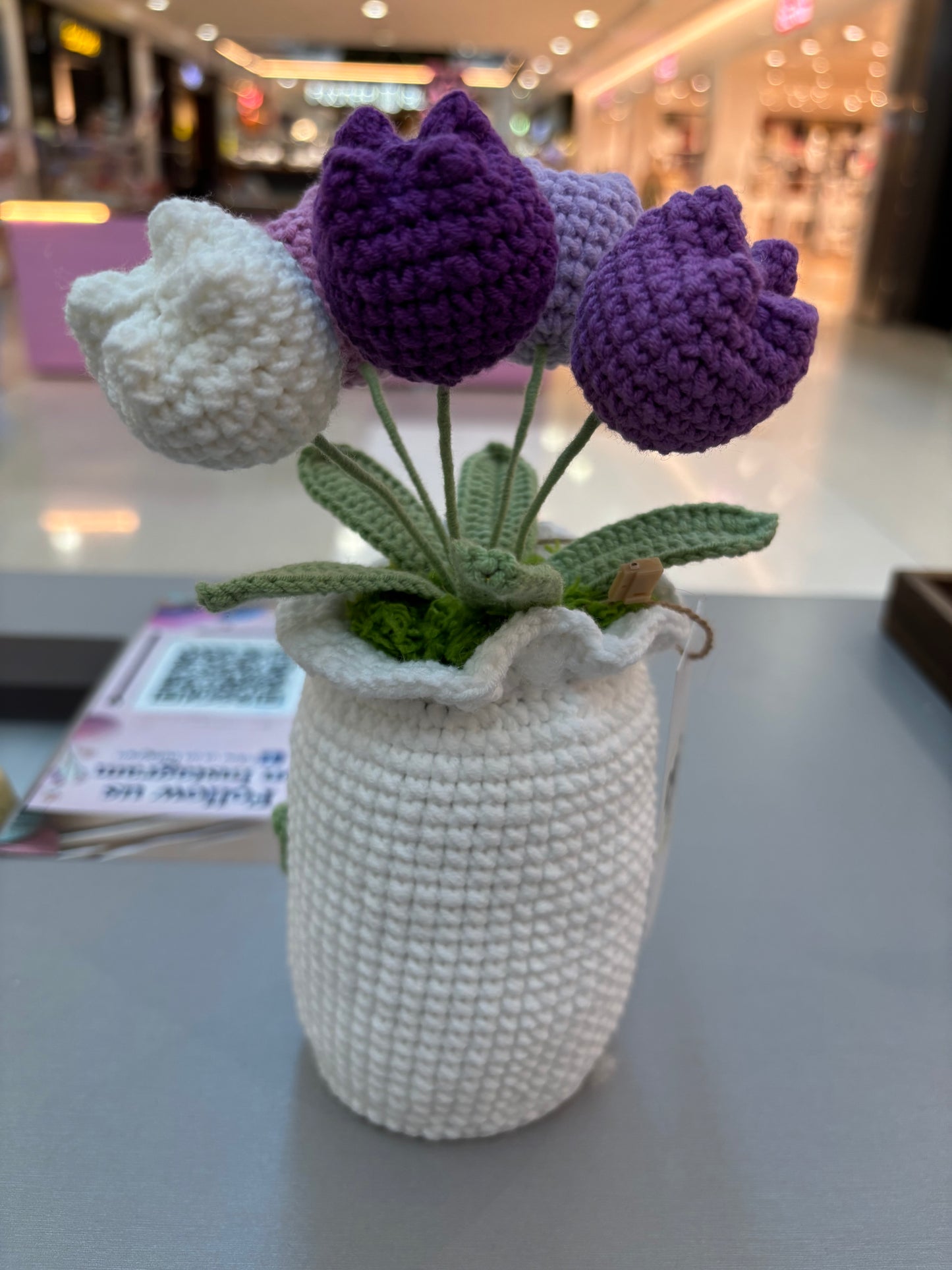 Handmade Crochet Tulip Bouquet in Decorative Vase