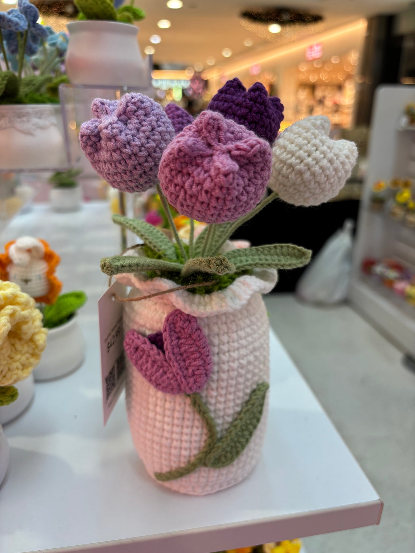 Handmade Crochet Tulip Bouquet in Decorative Vase