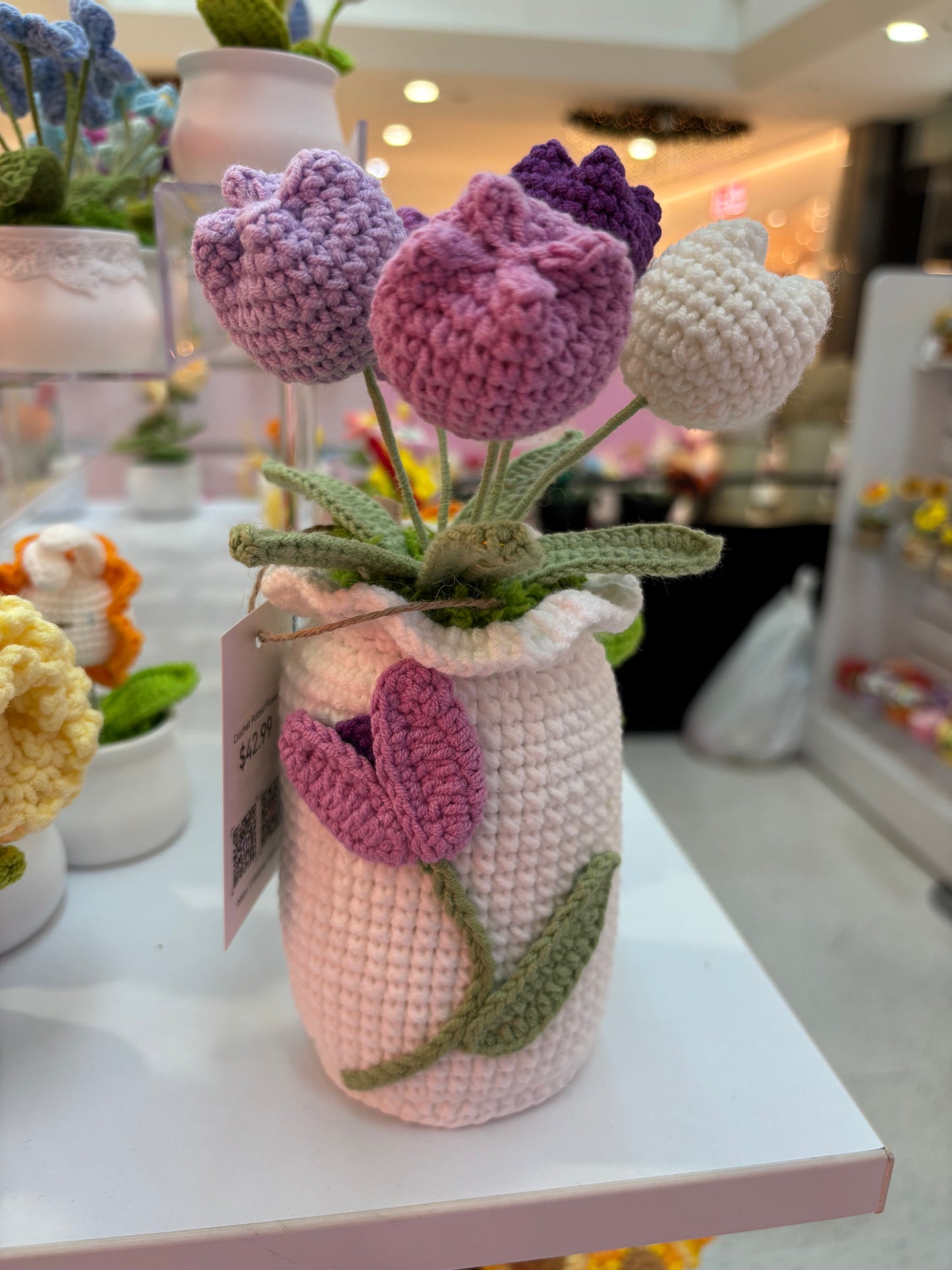 Handmade Crochet Tulip Bouquet in Decorative Vase
