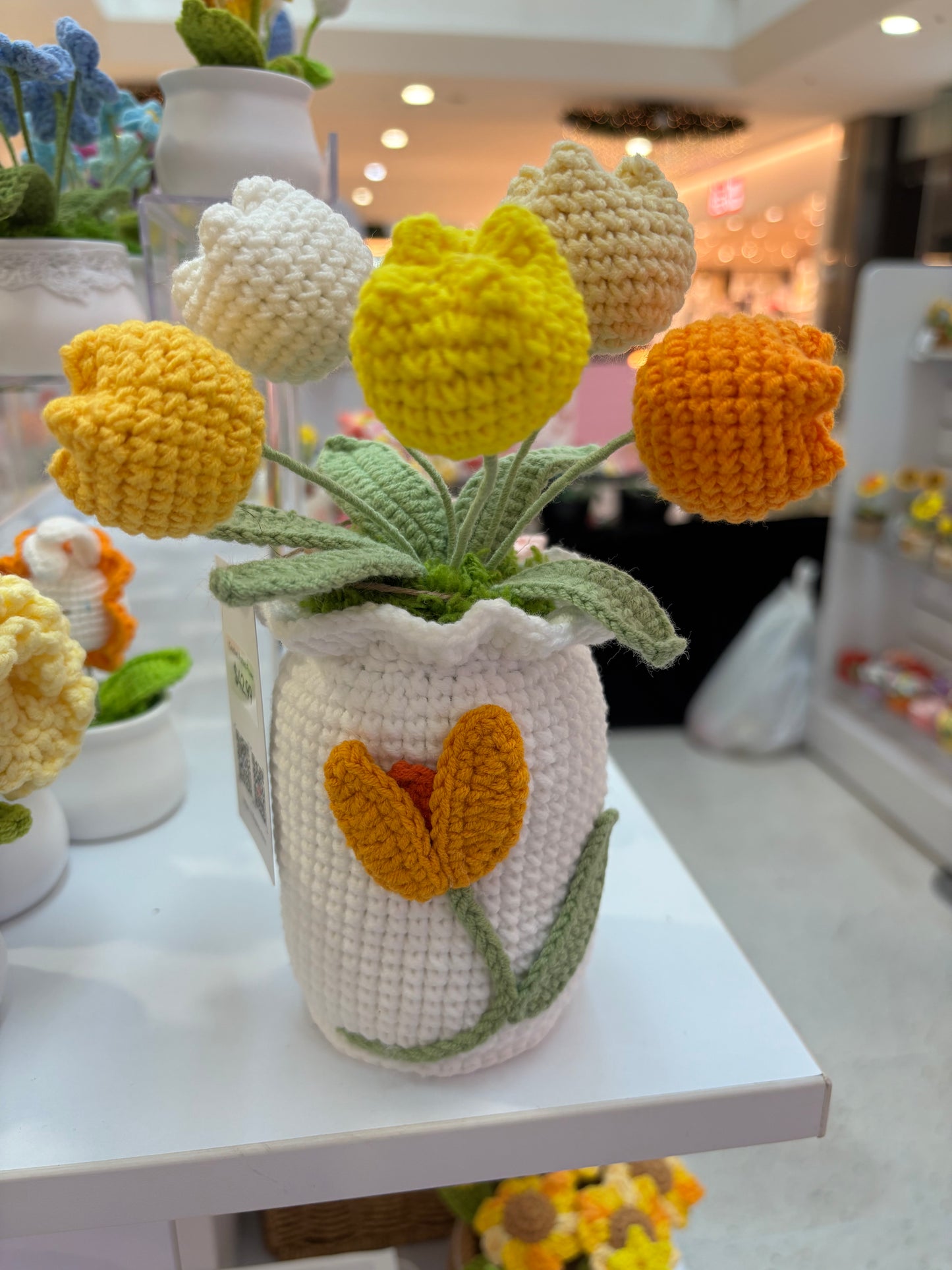 Handmade Crochet Tulip Bouquet in Decorative Vase