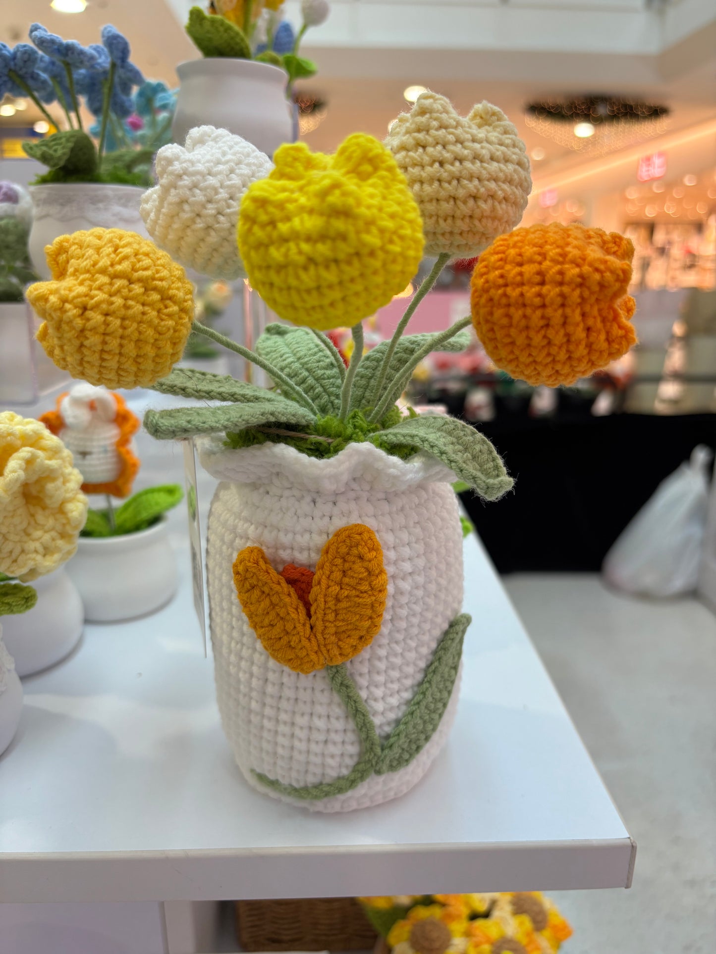 Handmade Crochet Tulip Bouquet in Decorative Vase
