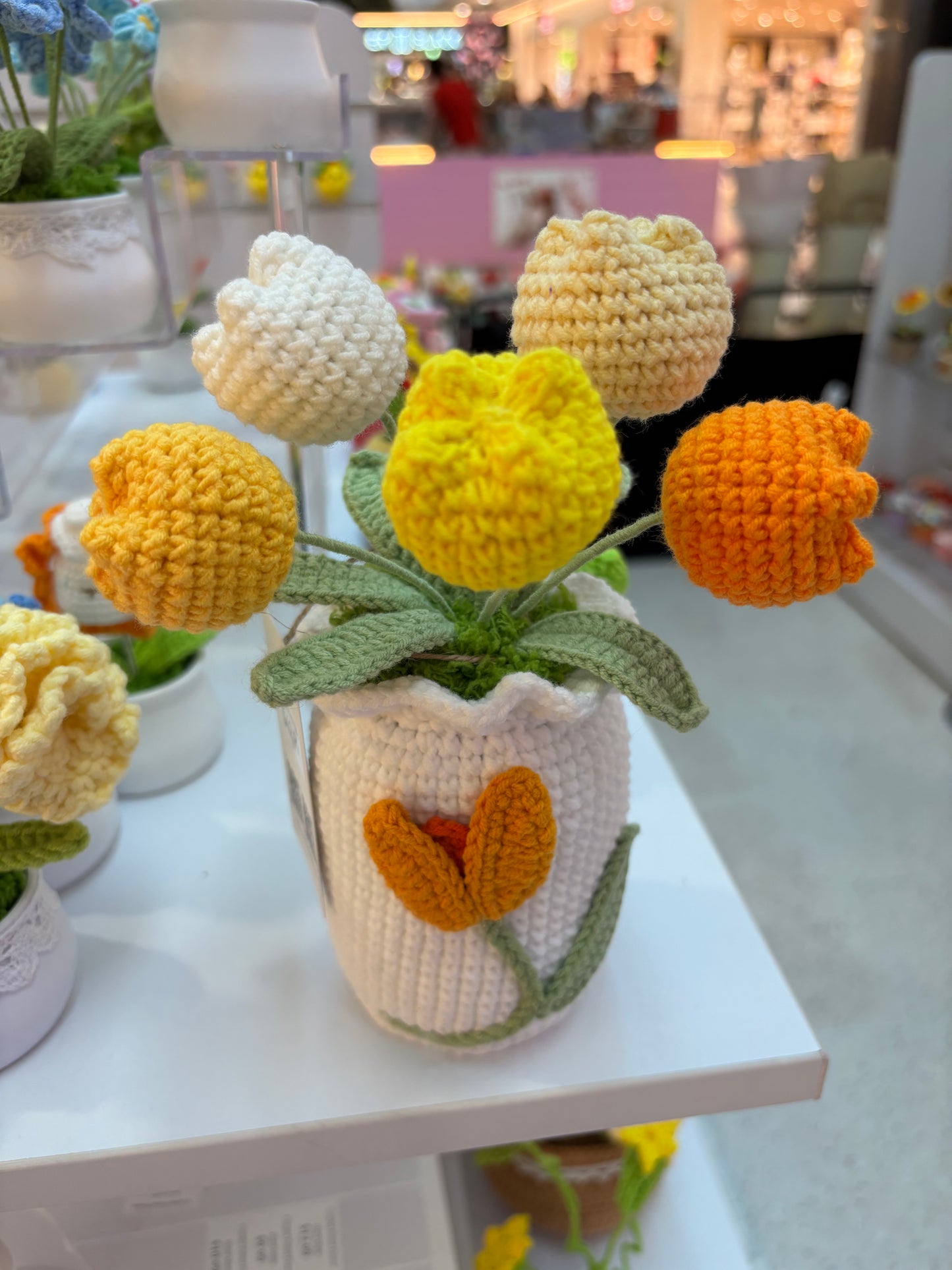 Handmade Crochet Tulip Bouquet in Decorative Vase