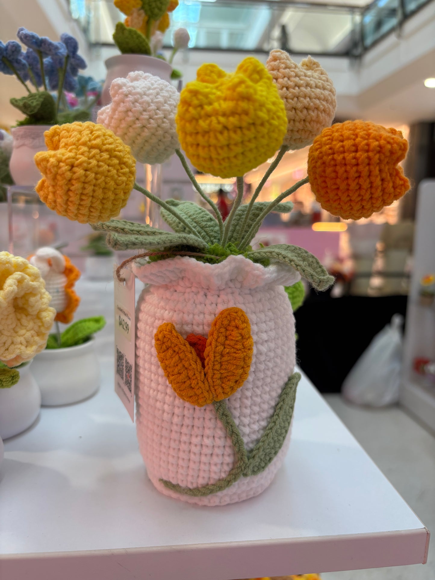 Handmade Crochet Tulip Bouquet in Decorative Vase