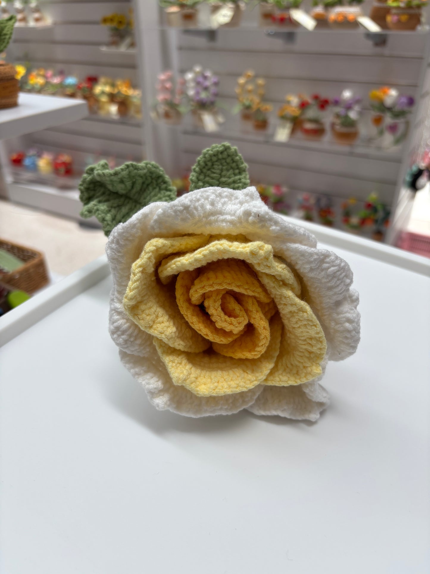 Handmade Crochet Rose - Yellow & White Bloom