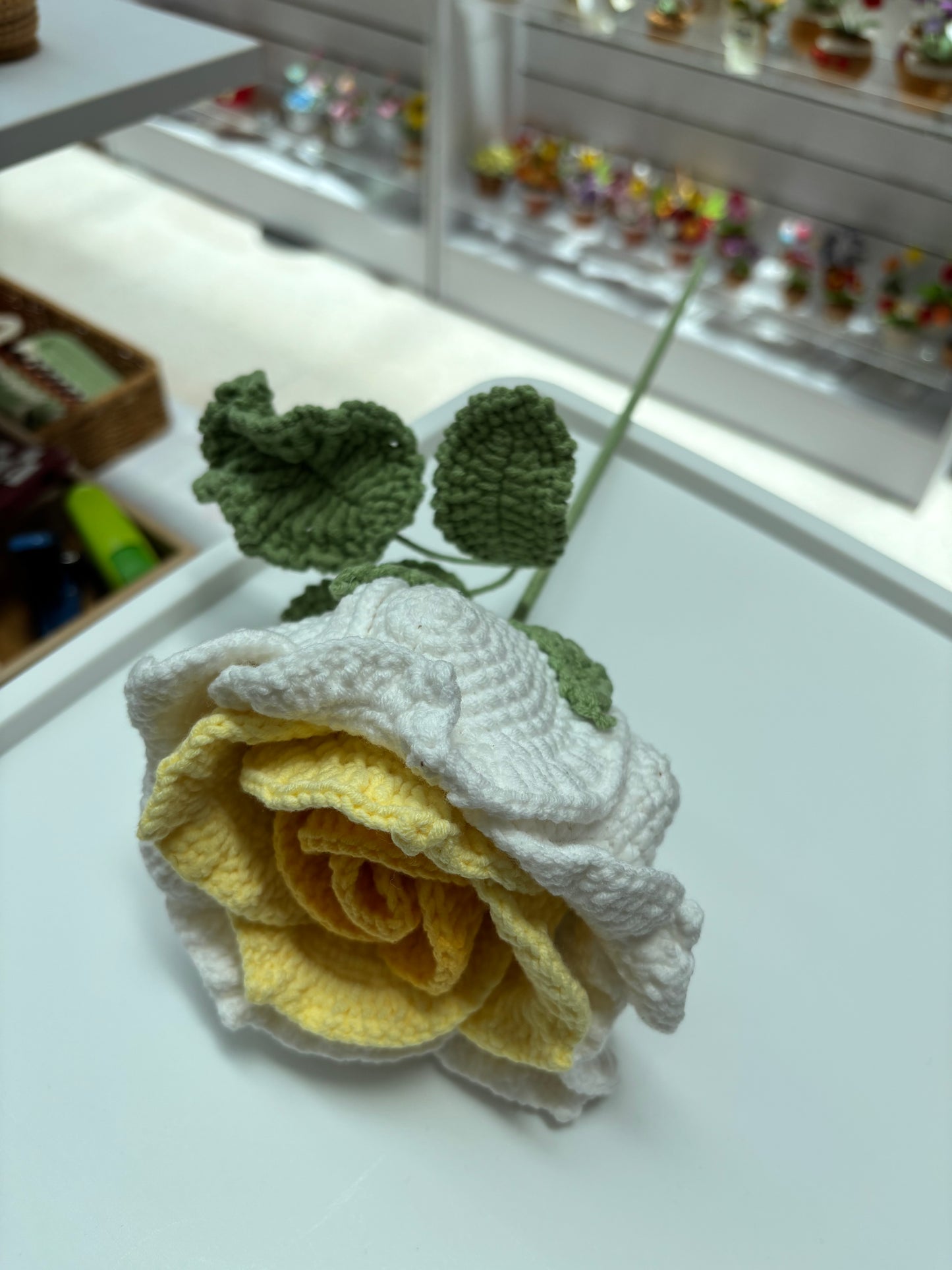 Handmade Crochet Rose - Yellow & White Bloom