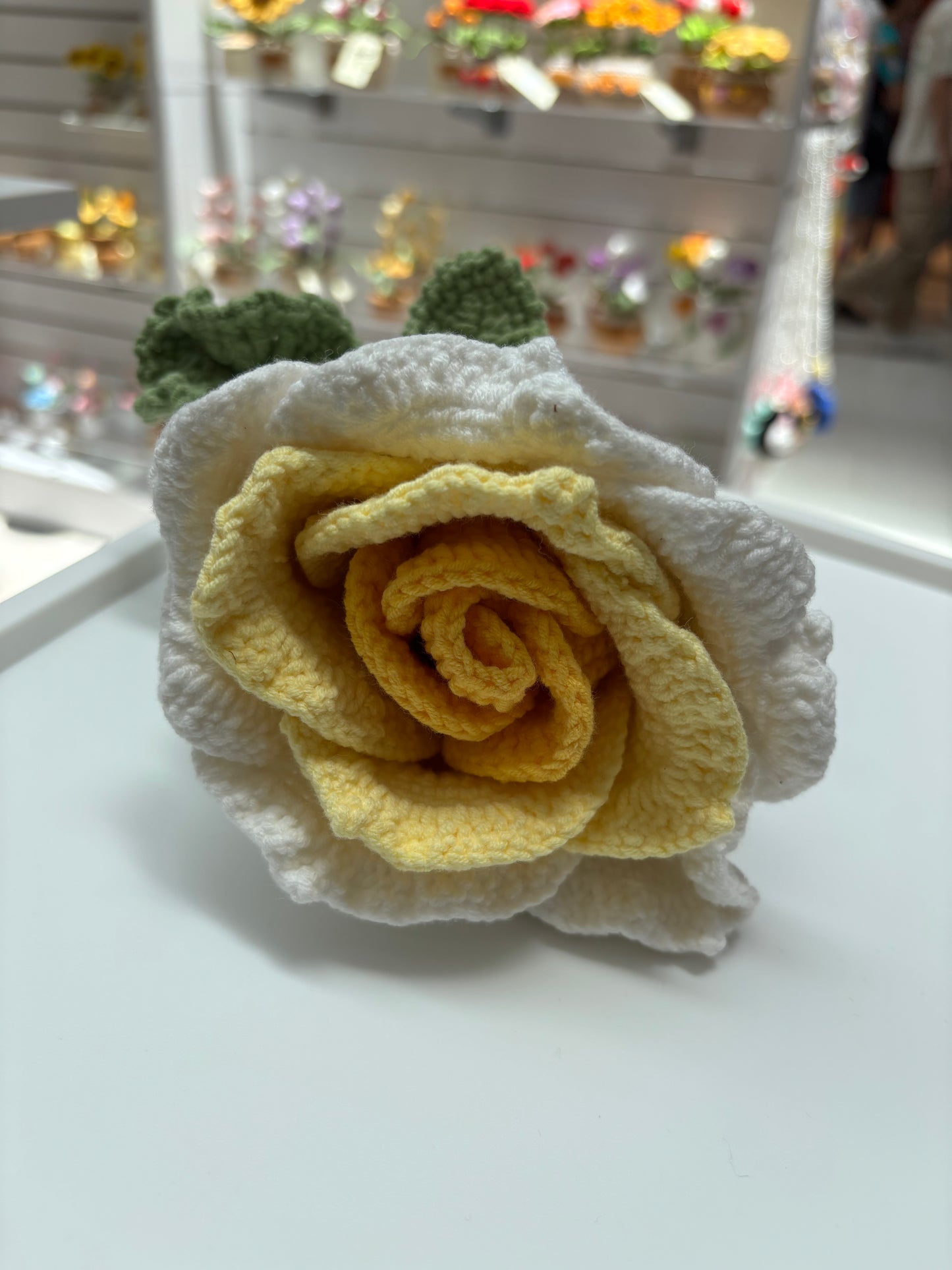 Handmade Crochet Rose - Yellow & White Bloom