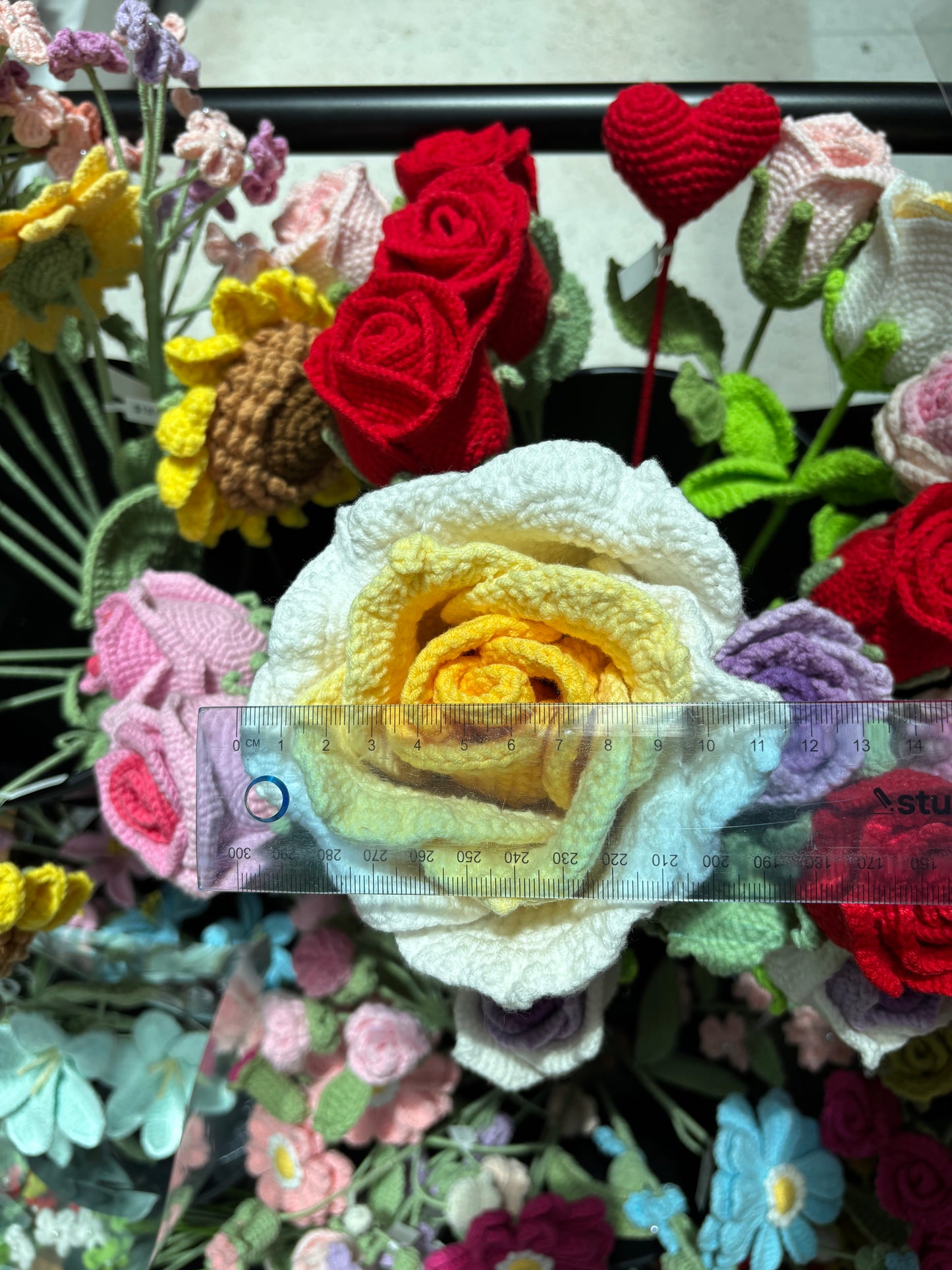 Handmade Crochet Rose - Yellow & White Bloom