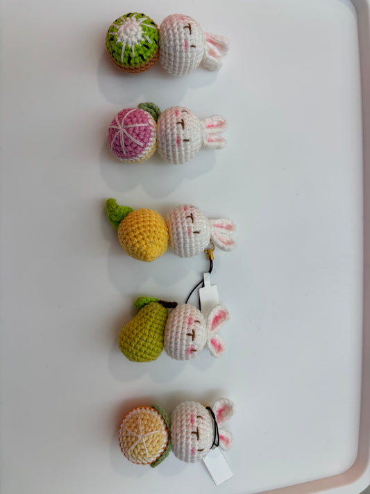 Handmade Crochet Bunny Keychain with Fruit Design – Cute and Unique
