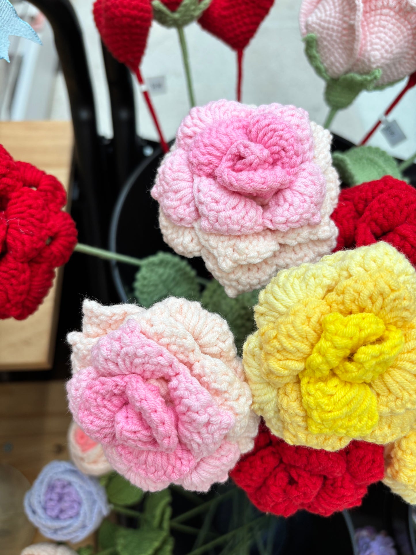 Handmade Crochet Rose Bouquet – Vibrant Yarn Roses