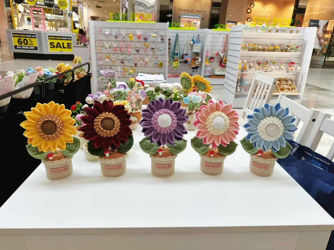 Handmade Double-Layer Crochet Sunflower in Pot
