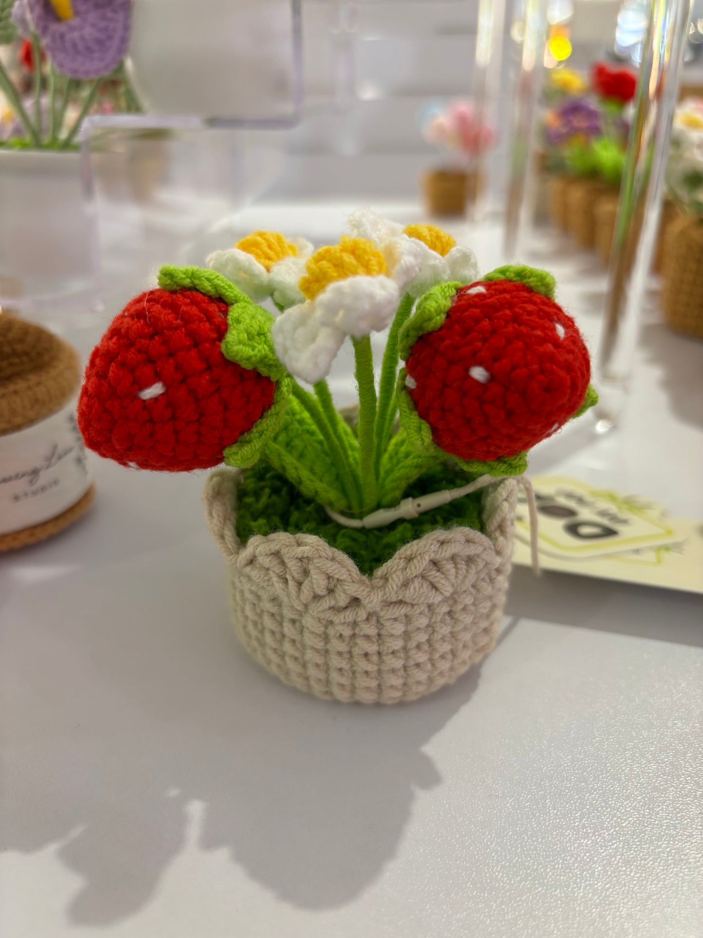 Handmade Crochet Strawberry Flower Pot Decoration
