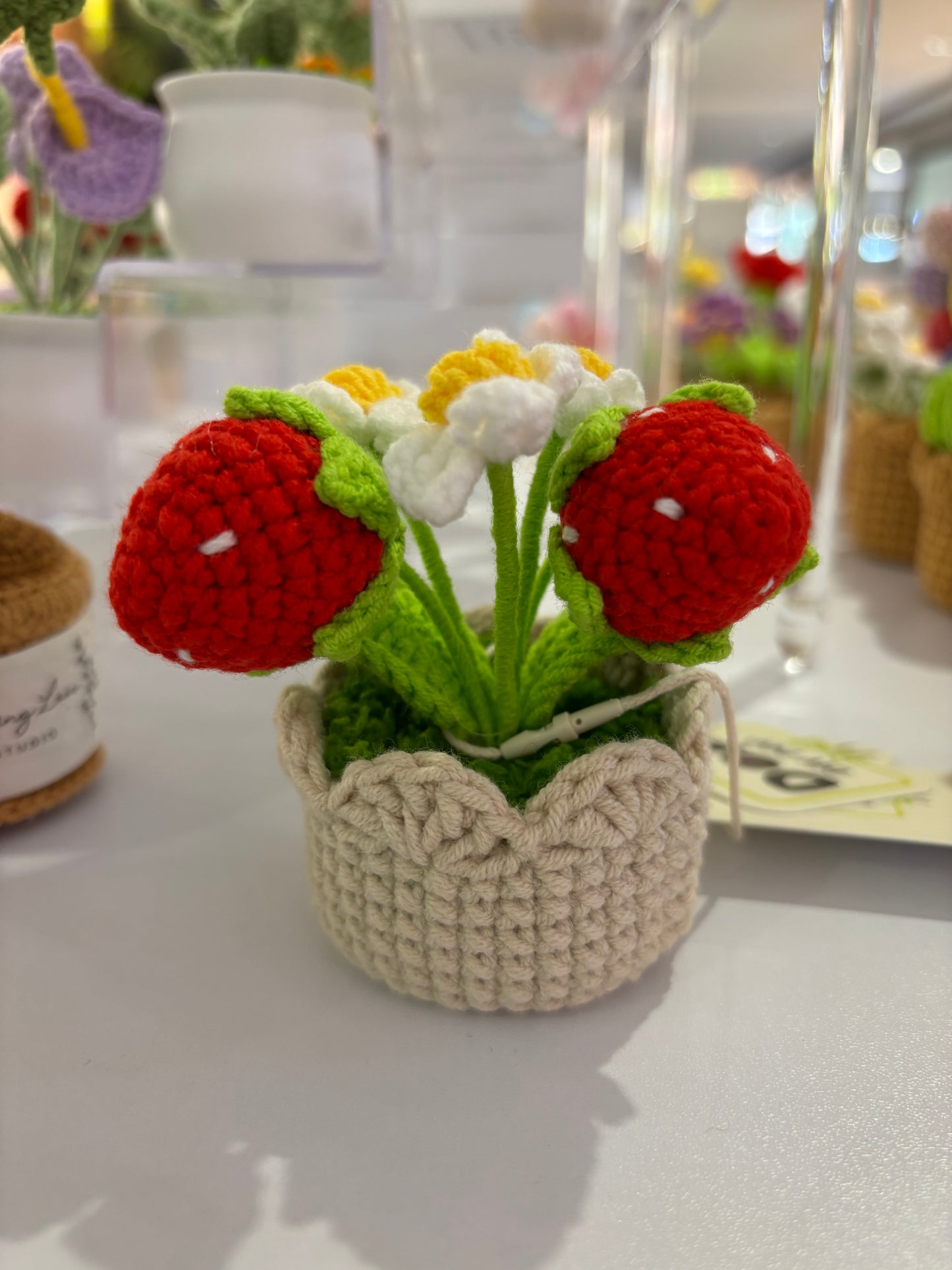 Handmade Crochet Strawberry Flower Pot Decoration