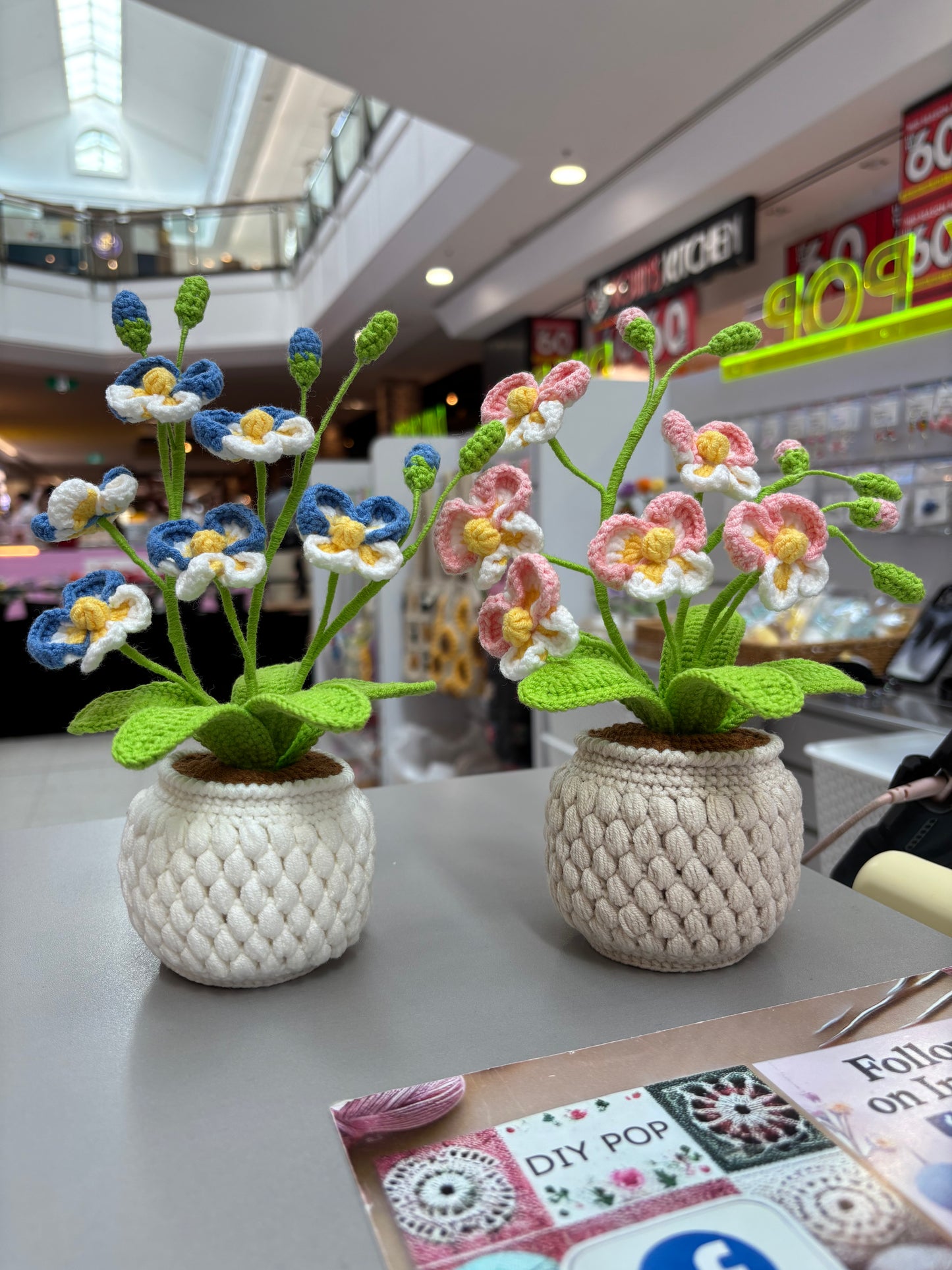 Handmade Crochet Orchid Flower Pot – Blue or Pink
