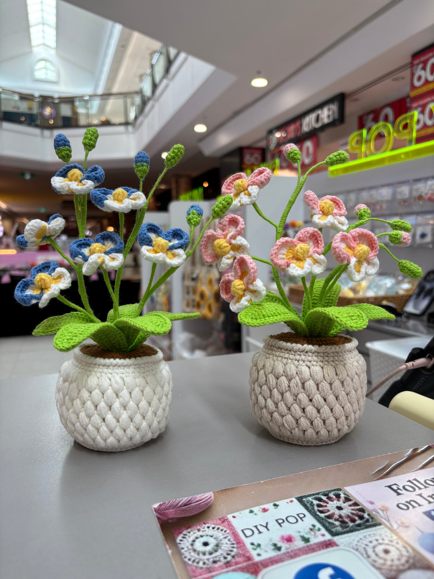 Handmade Crochet Orchid Flower Pot – Blue or Pink