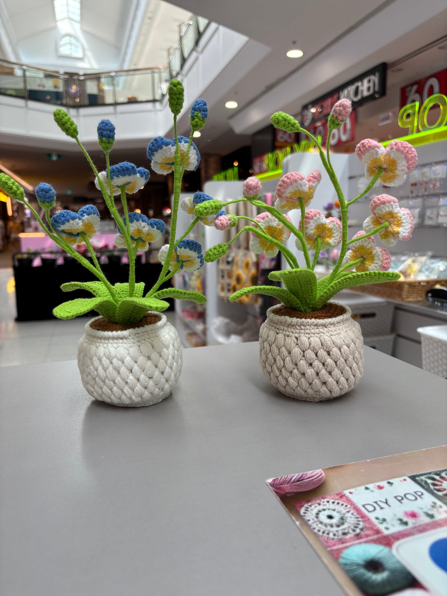 Handmade Crochet Orchid Flower Pot – Blue or Pink