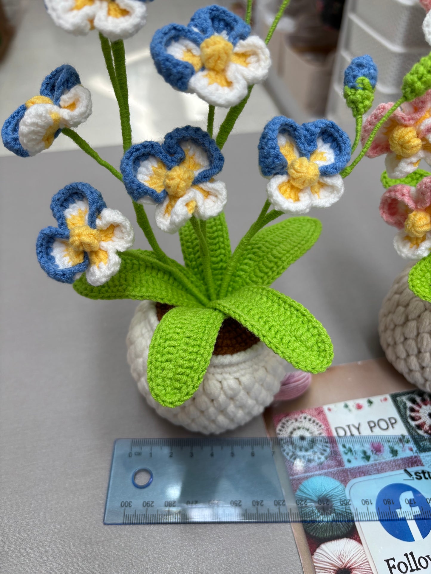 Handmade Crochet Orchid Flower Pot – Blue or Pink