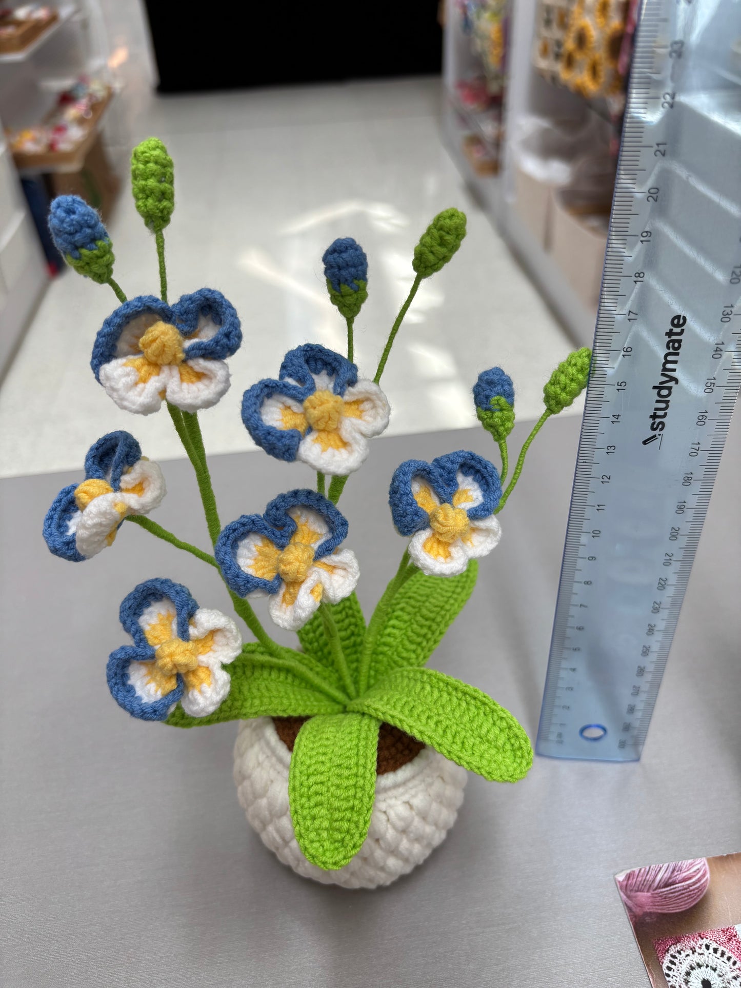 Handmade Crochet Orchid Flower Pot – Blue or Pink