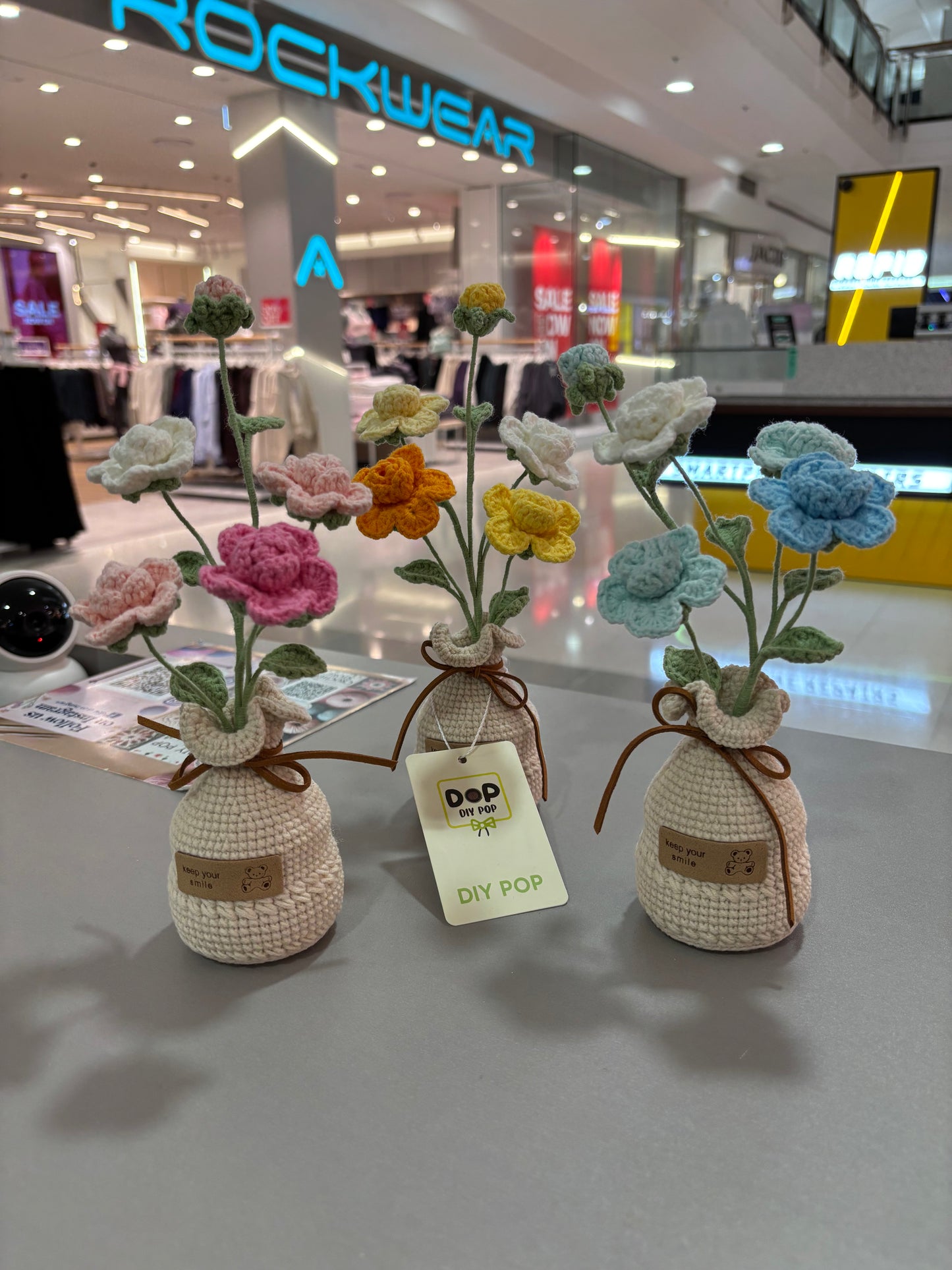 Handmade Crochet Multi-Colored Flower Bouquet in Vase – “Keep Your Smile” (22cm)