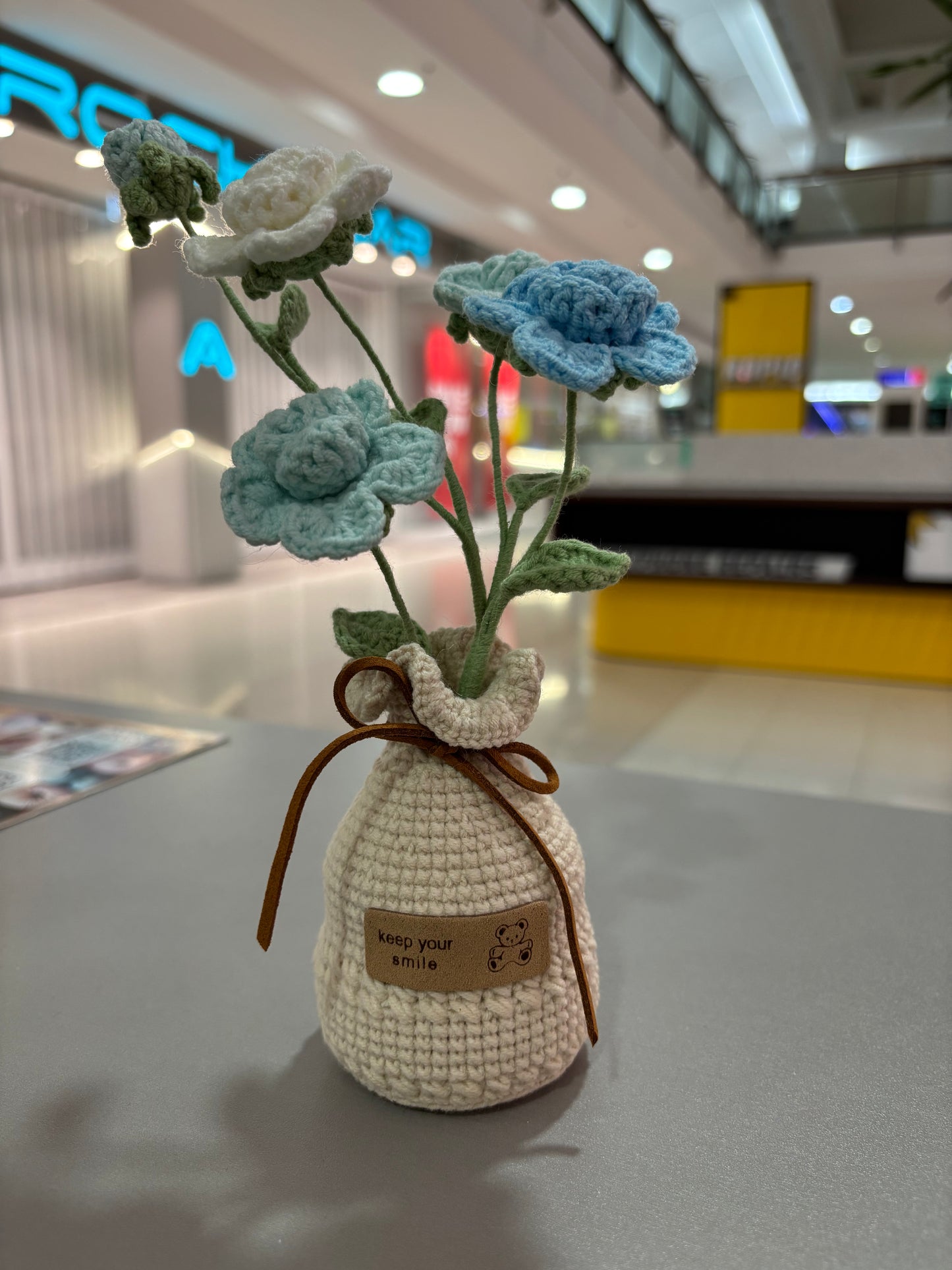 Handmade Crochet Multi-Colored Flower Bouquet in Vase – “Keep Your Smile” (22cm)