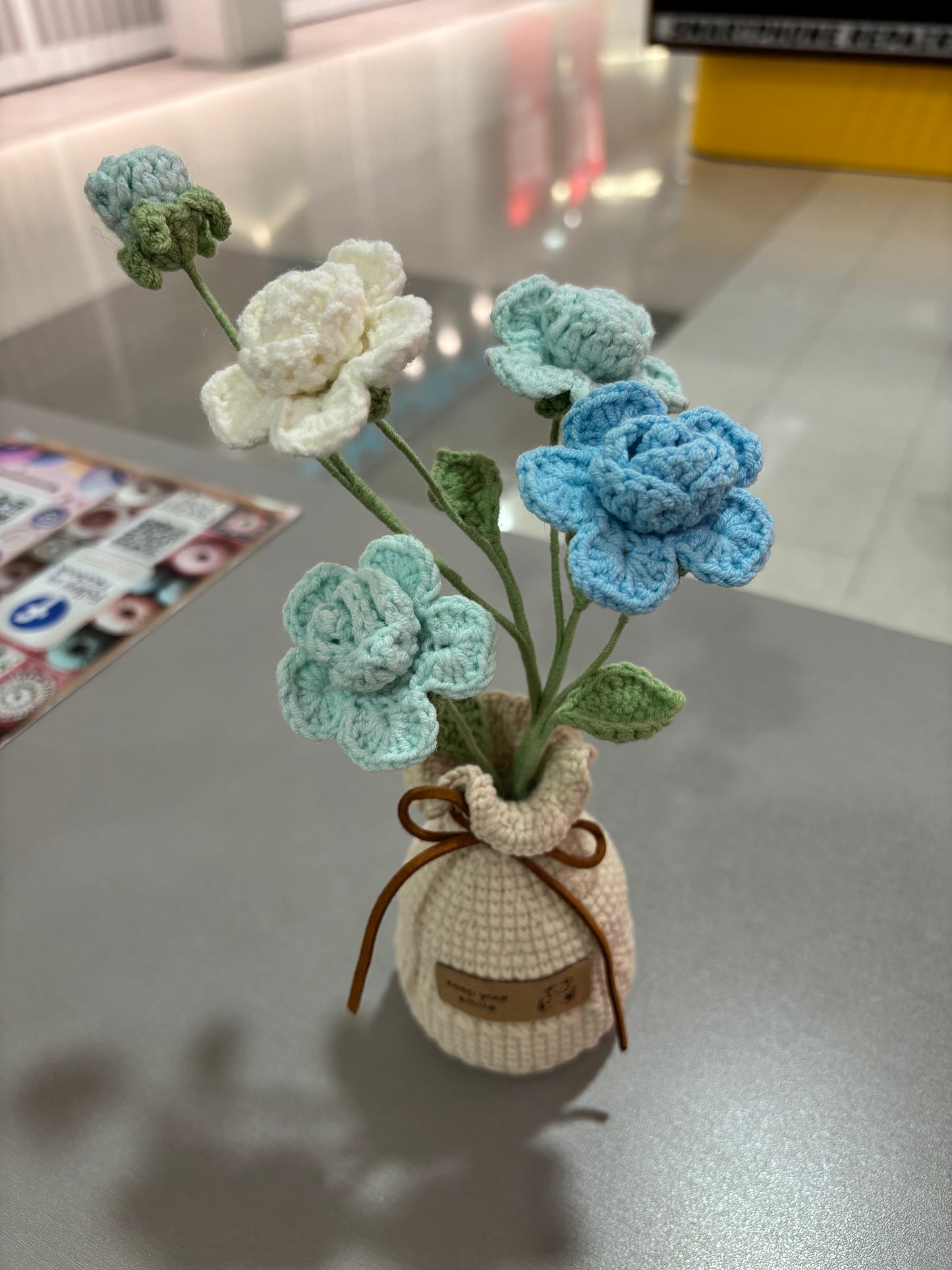 Handmade Crochet Multi-Colored Flower Bouquet in Vase – “Keep Your Smile” (22cm)