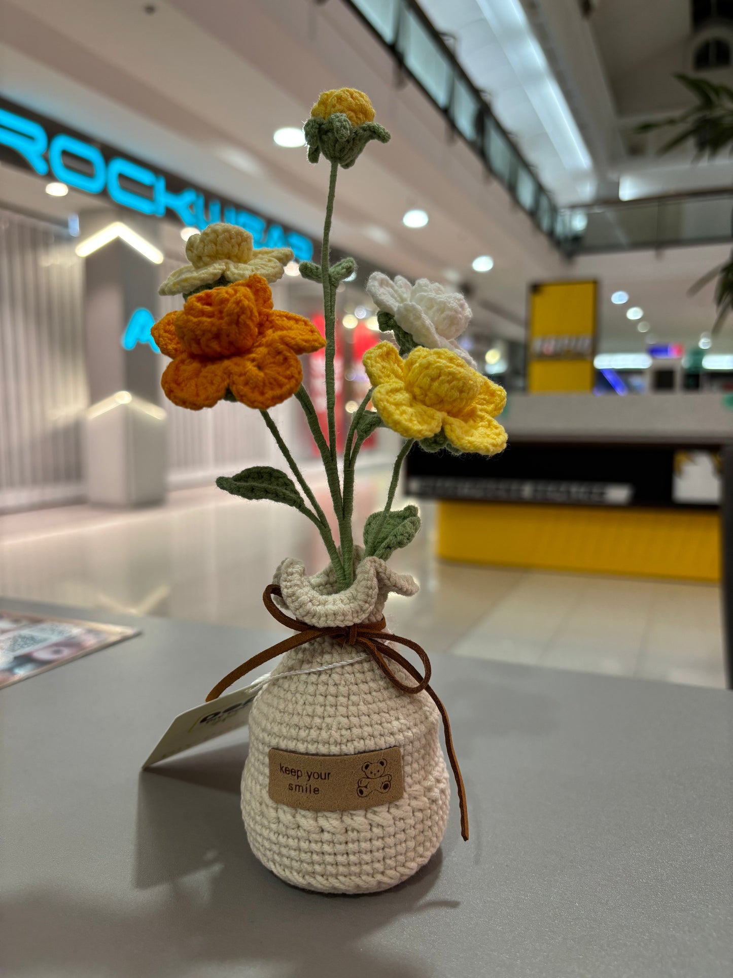 Handmade Crochet Multi-Colored Flower Bouquet in Vase – “Keep Your Smile” (22cm)