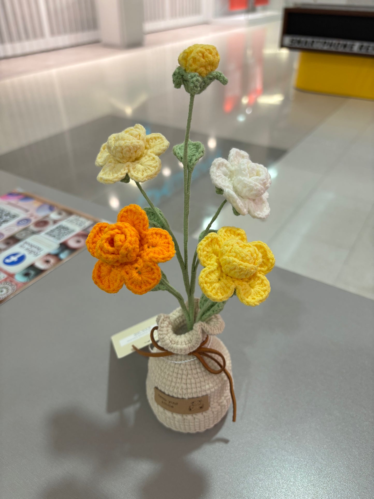Handmade Crochet Multi-Colored Flower Bouquet in Vase – “Keep Your Smile” (22cm)