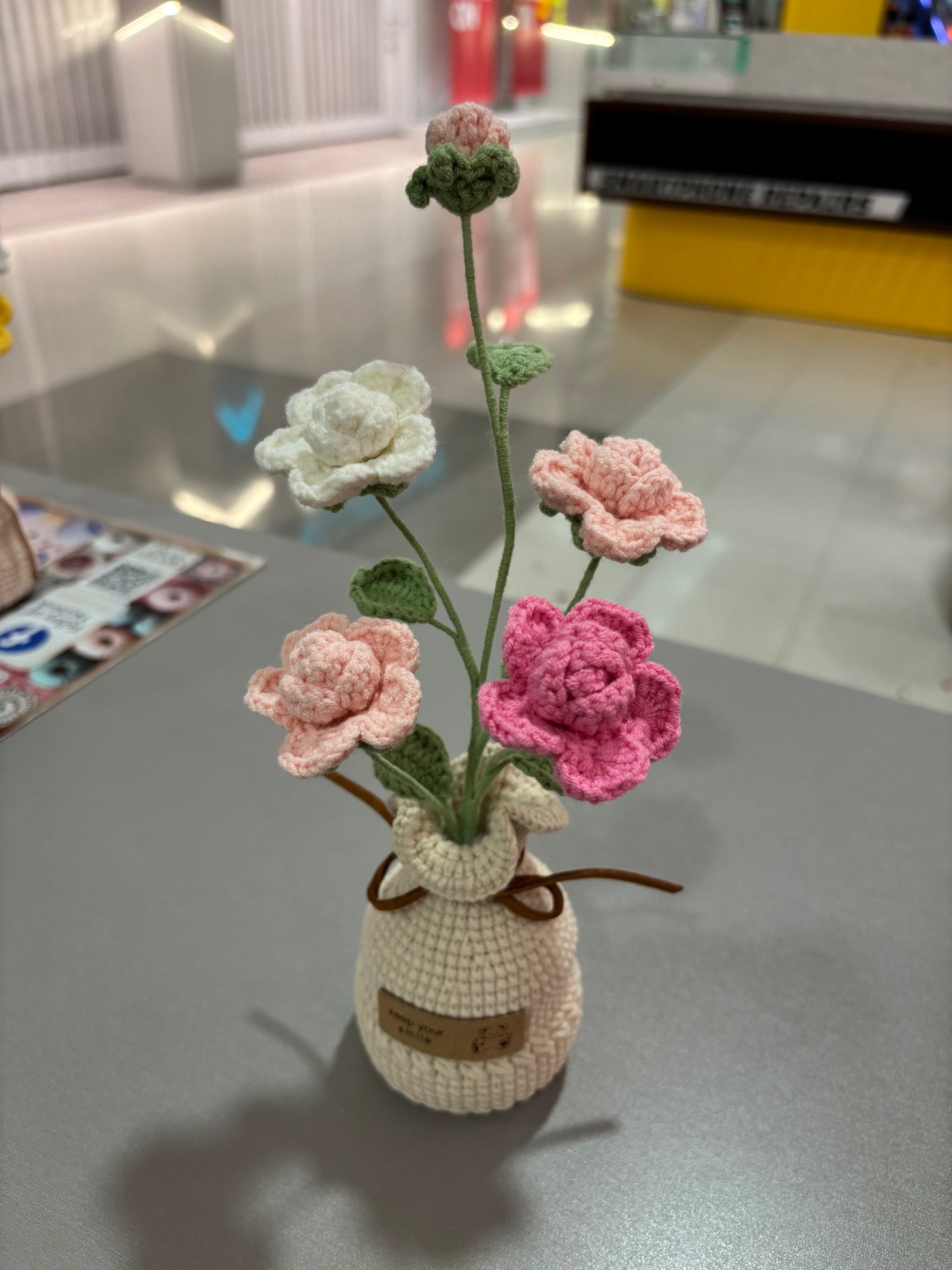 Handmade Crochet Multi-Colored Flower Bouquet in Vase – “Keep Your Smile” (22cm)