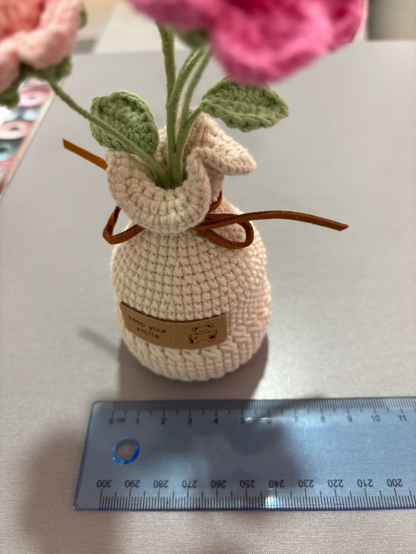 Handmade Crochet Multi-Colored Flower Bouquet in Vase – “Keep Your Smile” (22cm)