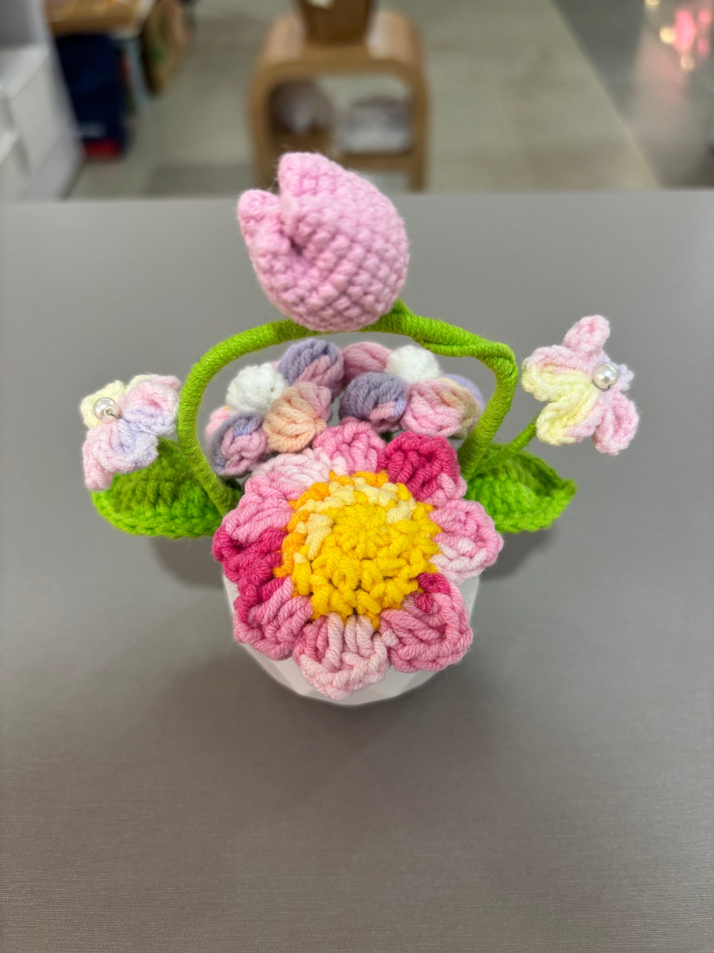 Handmade Crochet Flower Pot Arrangement
