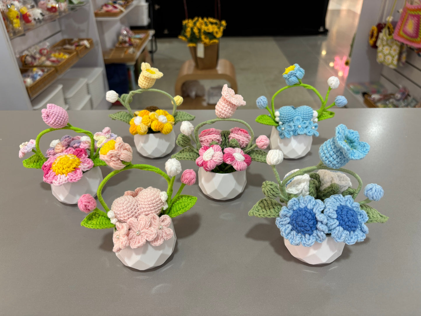 Handmade Crochet Flower Pot Arrangement