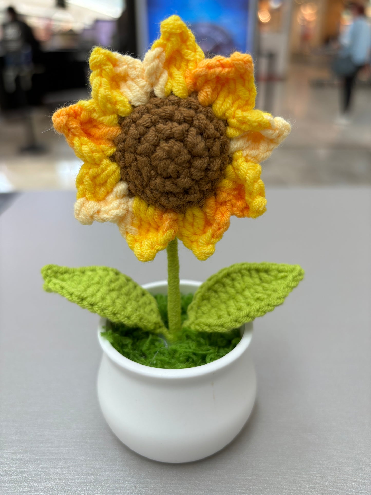 Hand-Crocheted Sunflower in White Pot