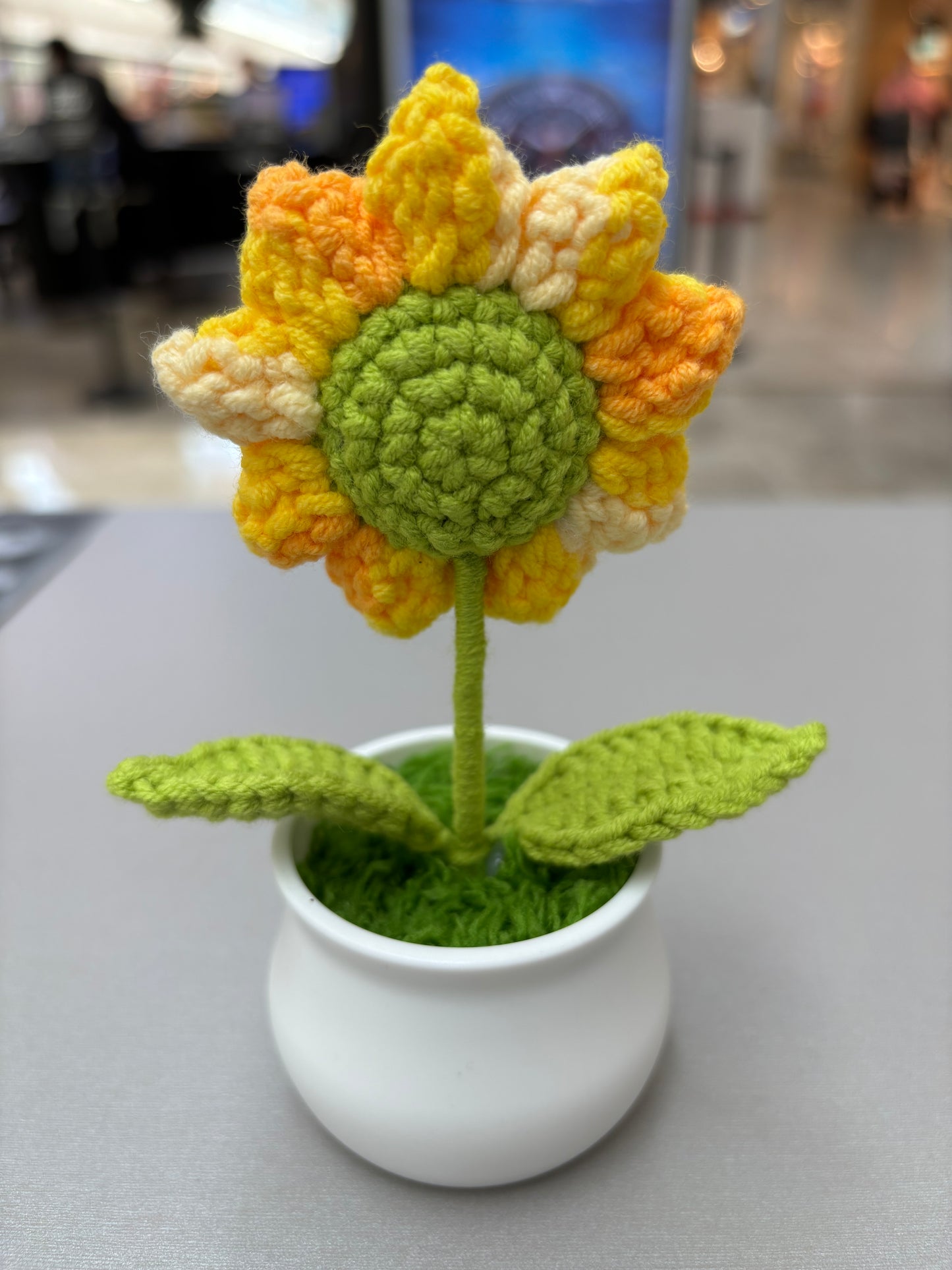 Hand-Crocheted Sunflower in White Pot