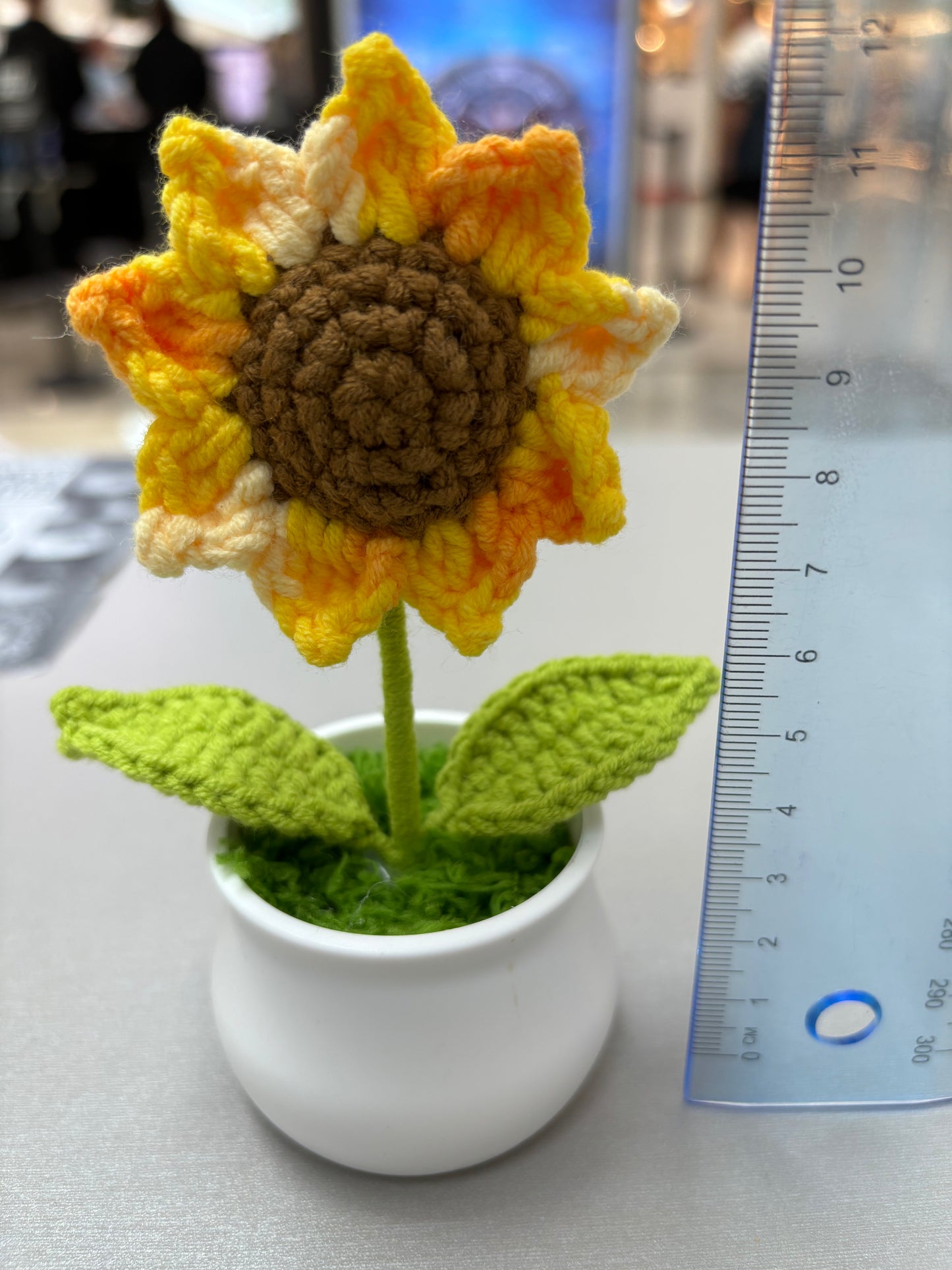 Hand-Crocheted Sunflower in White Pot